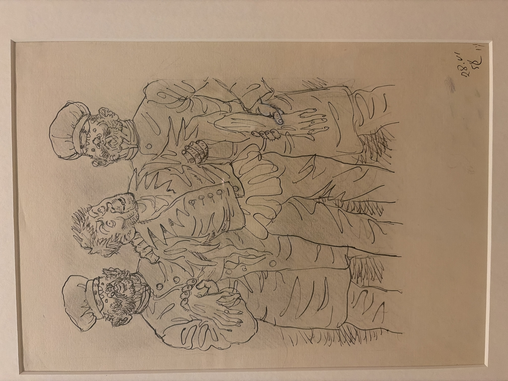 Framed drawings, paintings, and illustrations across mixed media styles