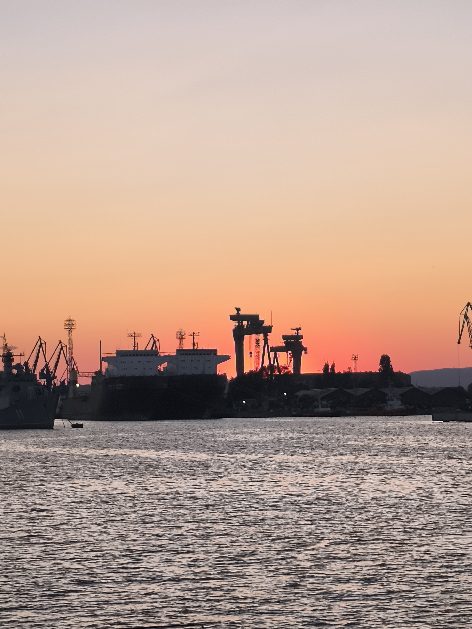 Sunset to nightfall at Varna Port, Bulgaria