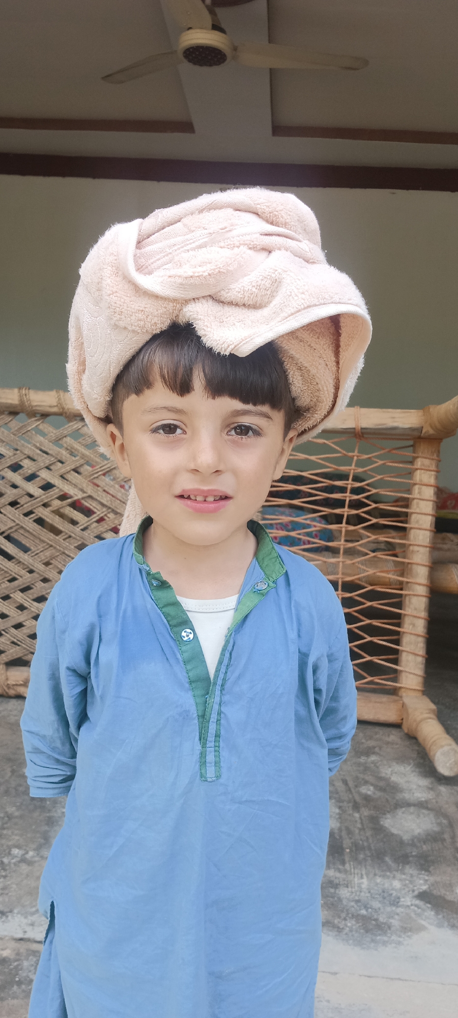 Child's morning routine captured in rural Pakistan village