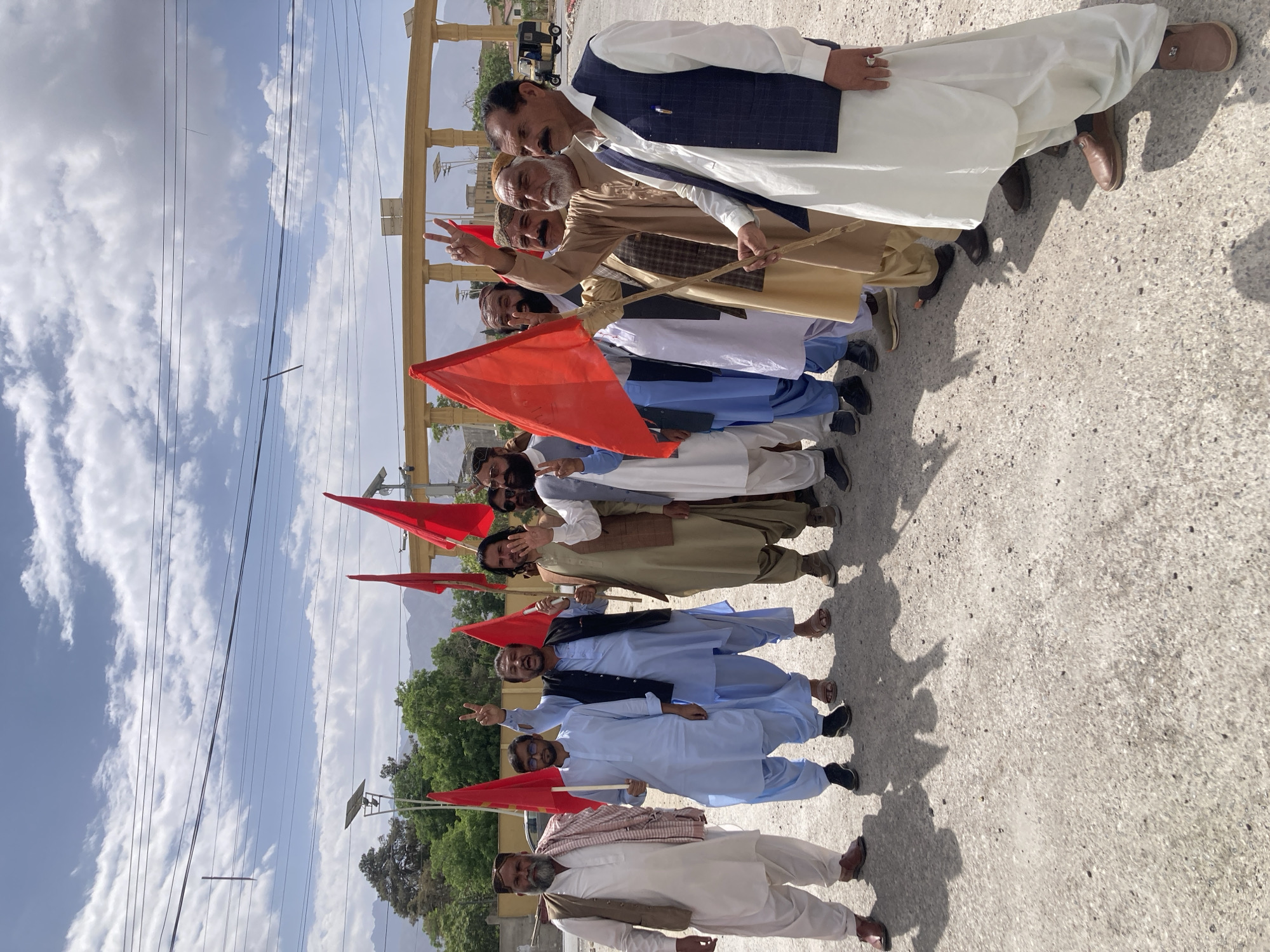 Political rally with red banners held in Quetta, Pakistan