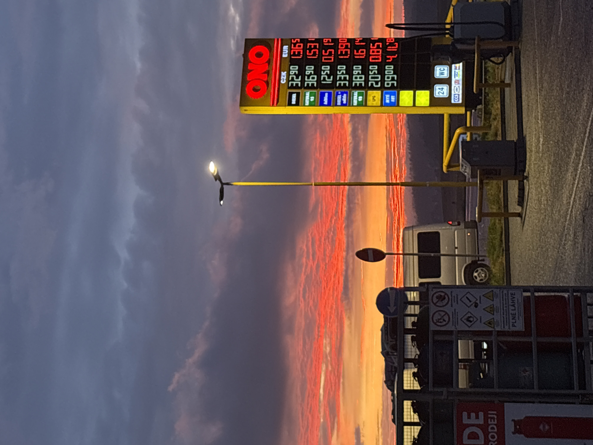 Blatnice gas station under a vivid summer dusk sky