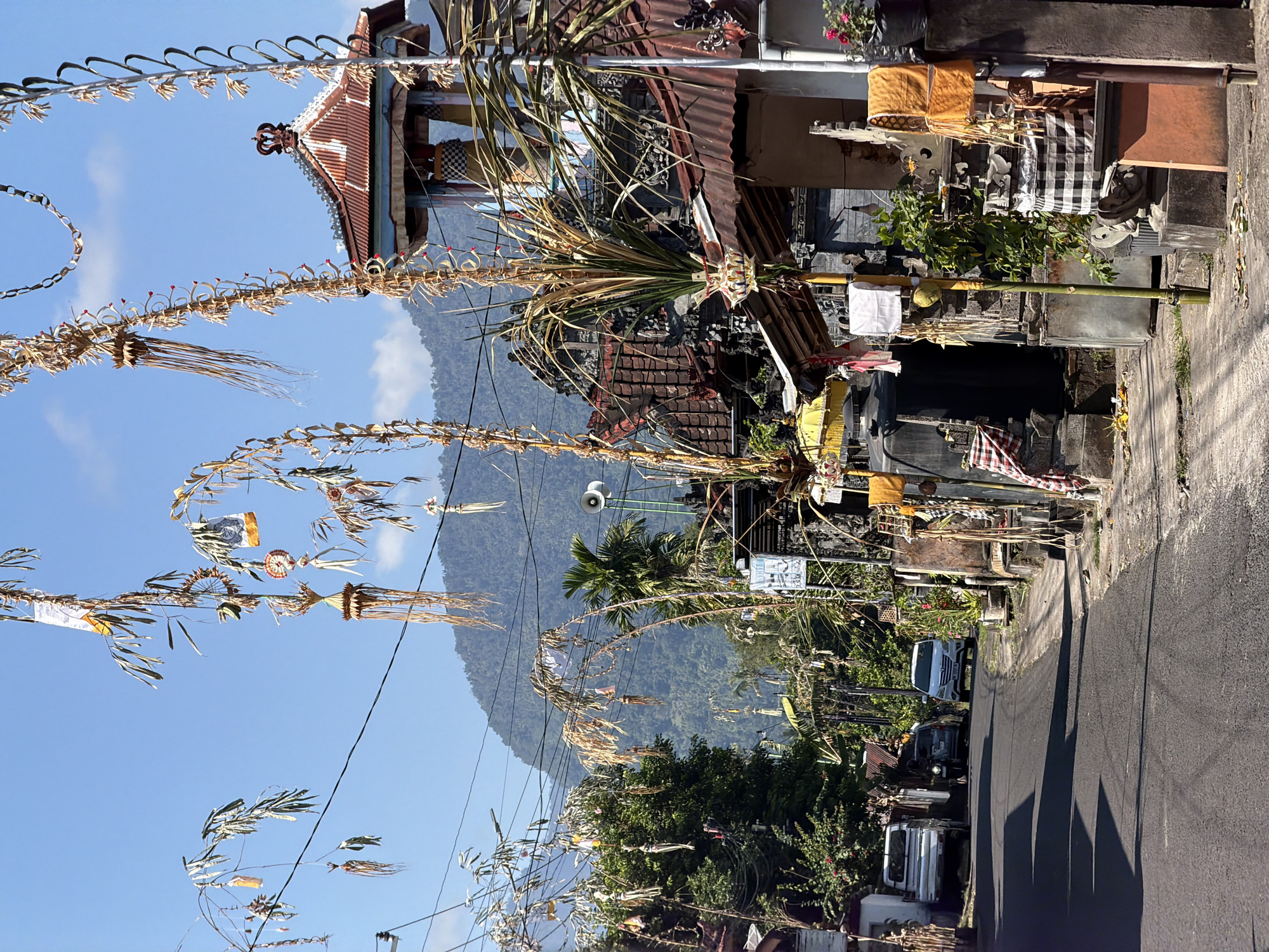Rolling through penjor-lined streets and rice fields in Sawan, Bali