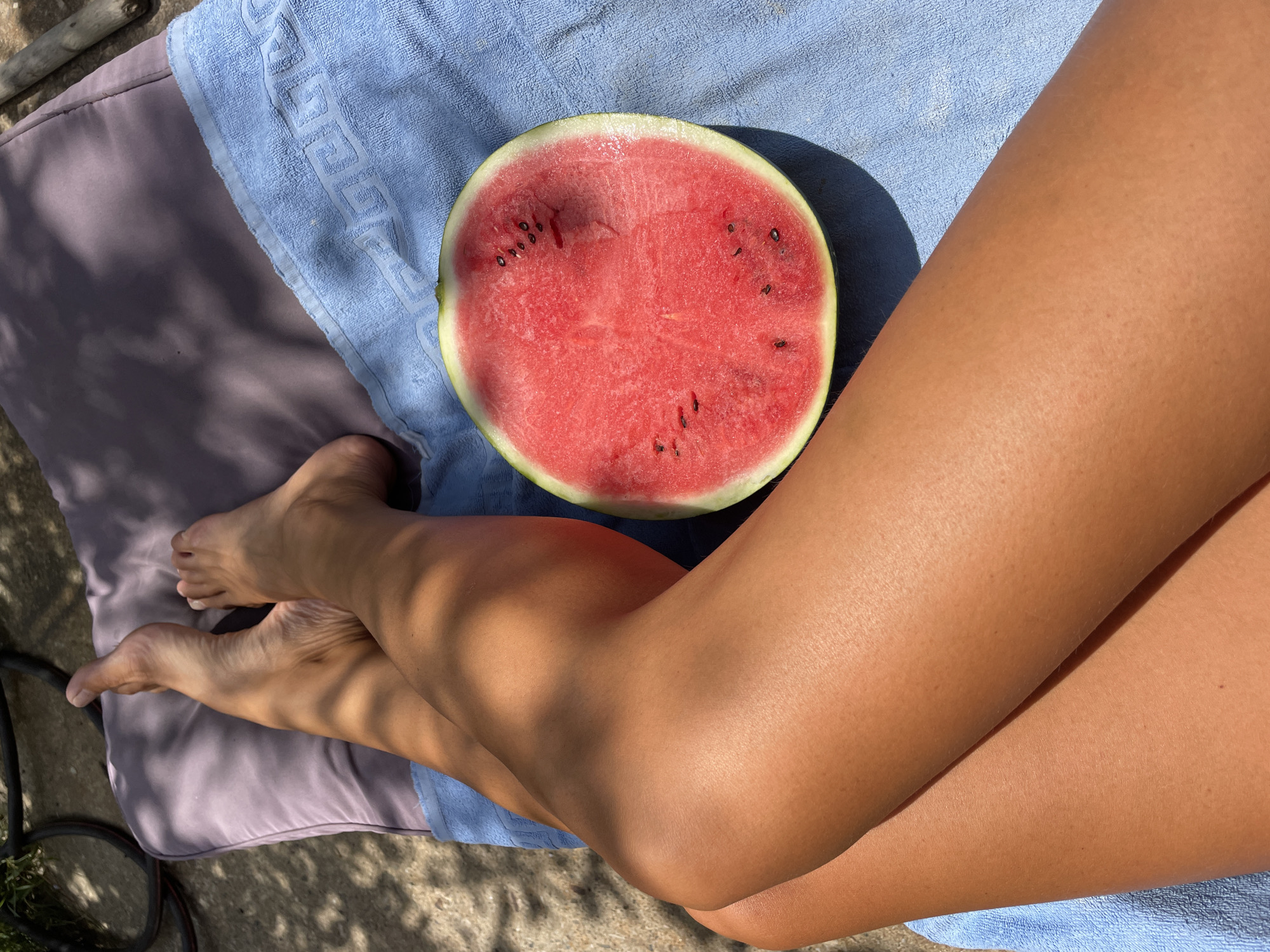 Poolside watermelon and getting ready for a summer day out