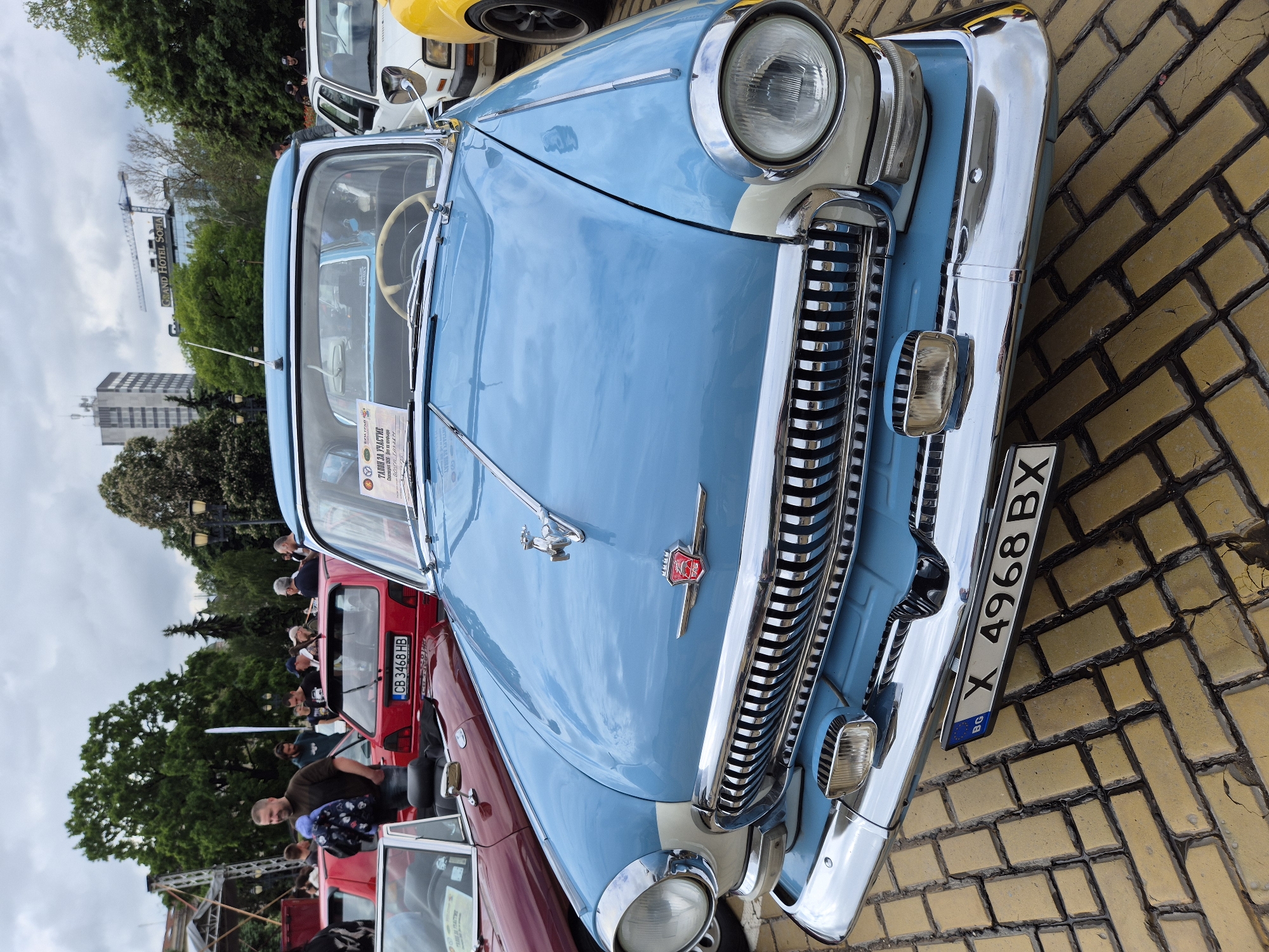 Vintage cars displayed on Sofia's cobblestone streets