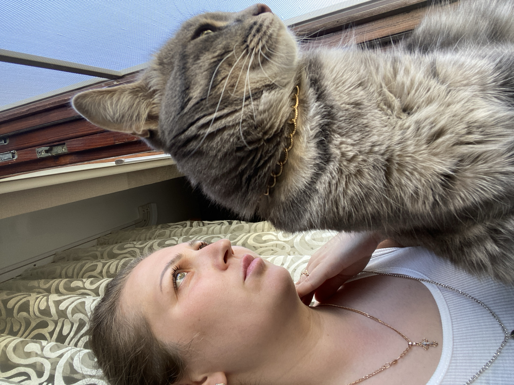 Early morning domestic moments with woman and cat in Марковский