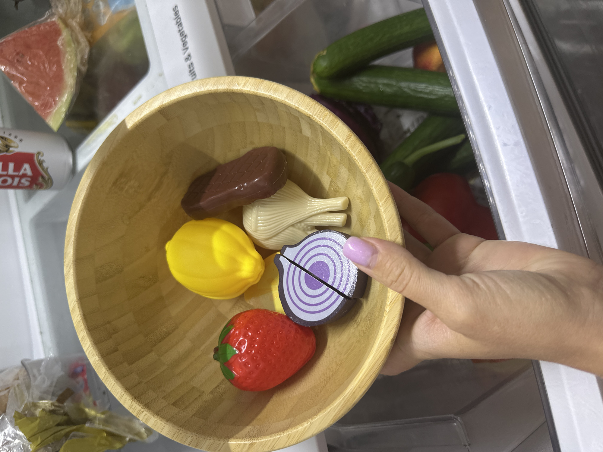 Toy food set in a wooden bowl, Petah Tikva