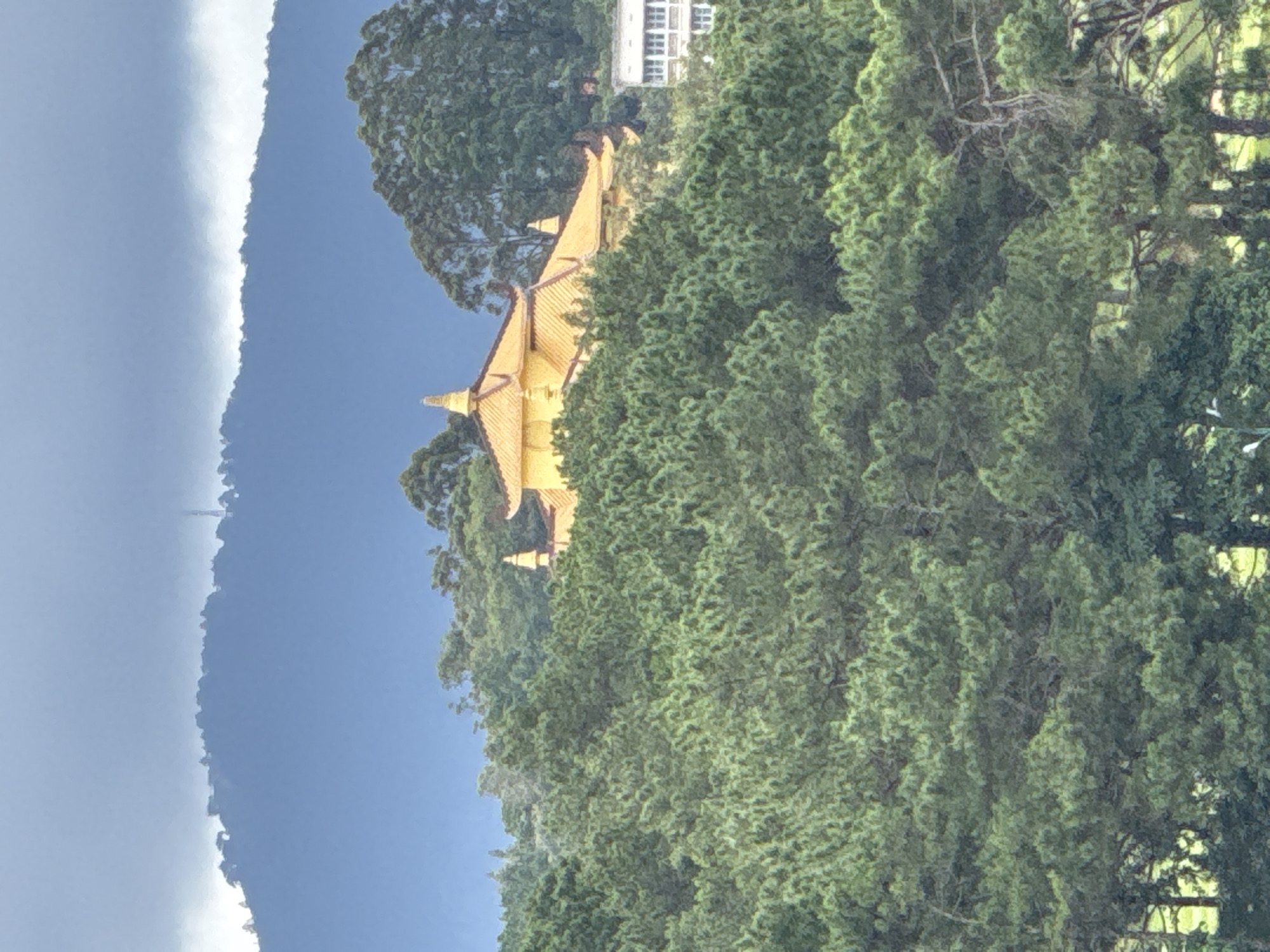 Pagoda domes and pine hills in Da Lat, Vietnam