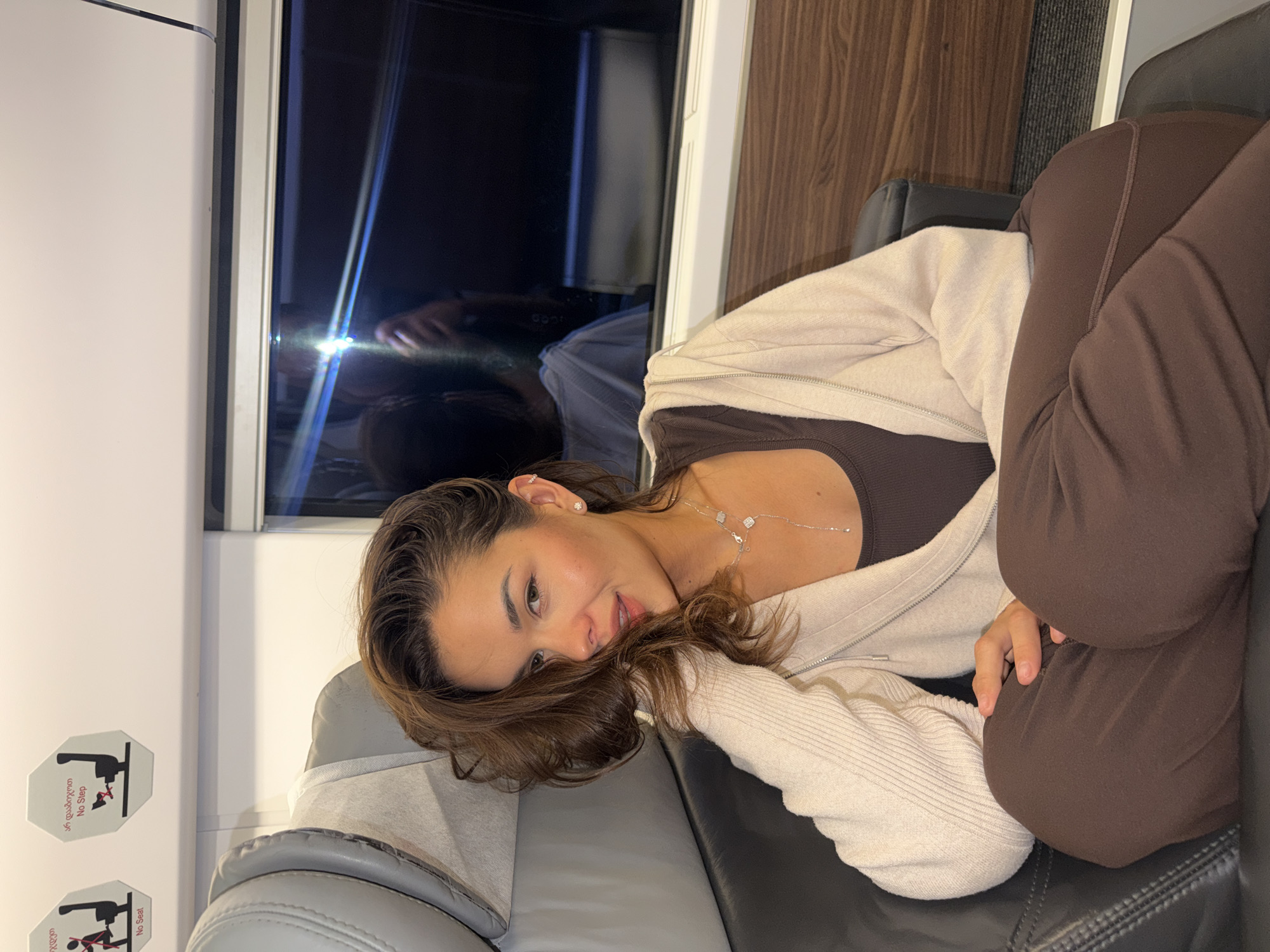 Woman photographed during train journey through Chakvi, Georgia