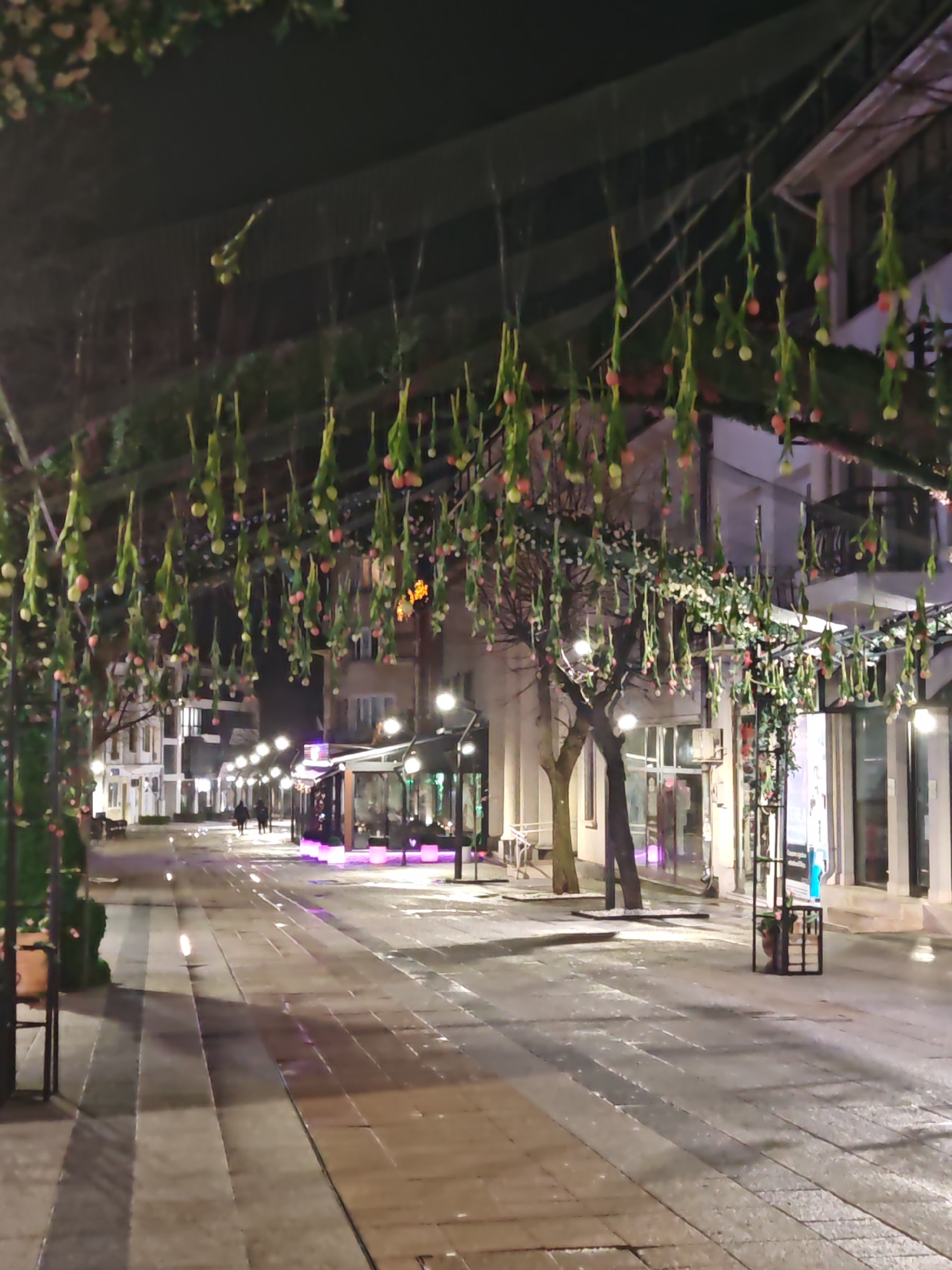 Evening documentation of Vratsa Bulgaria pedestrian zone Easter decorations