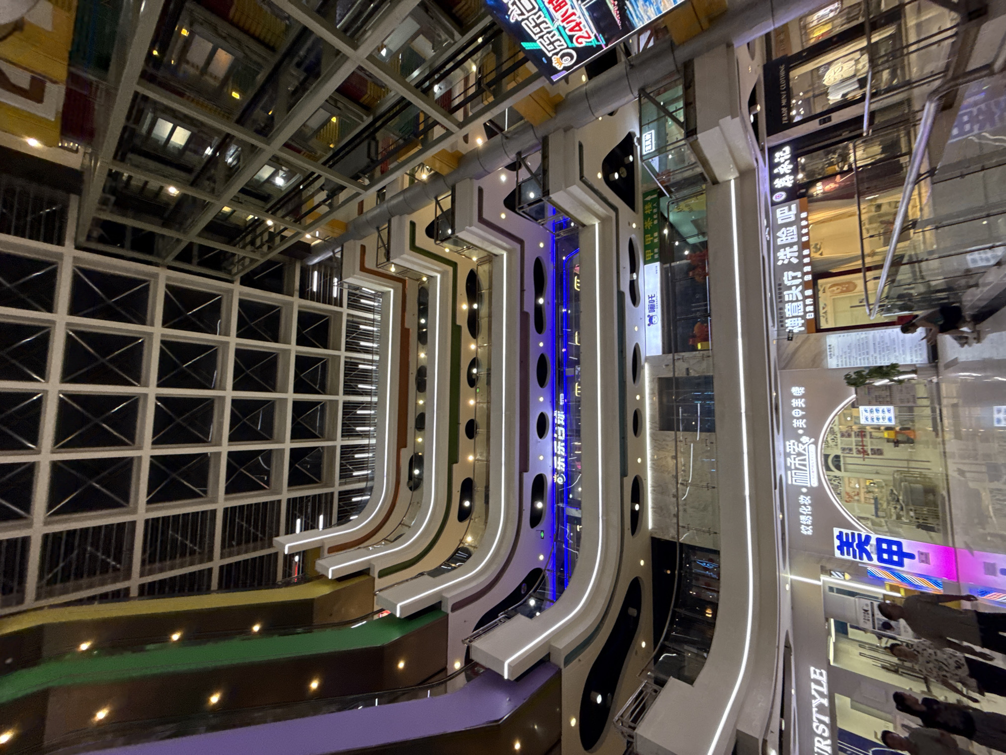 Neon-lit streets and mall life in Yuzhong District at night
