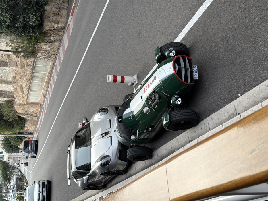 Porsche and vintage Monaco racing car spotted parked together