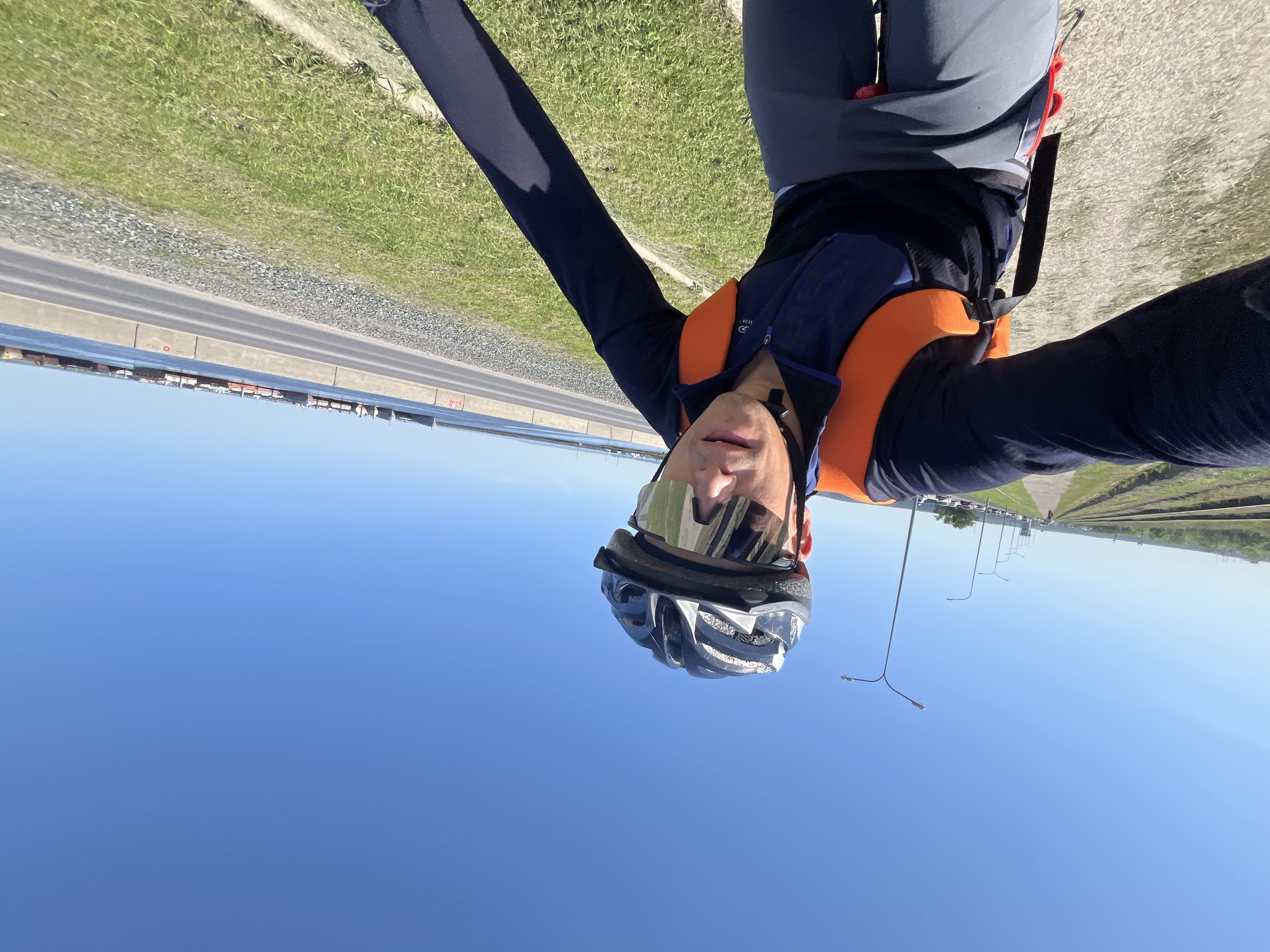 Safety-equipped person takes coastal selfie in Chaikovsky, Russia