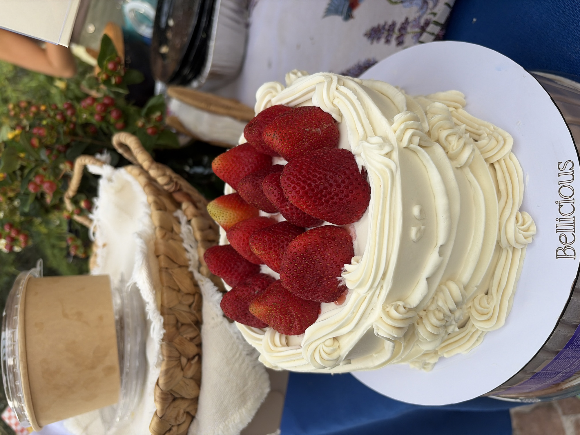 Garden party with cake, dining setup documented by witnesses