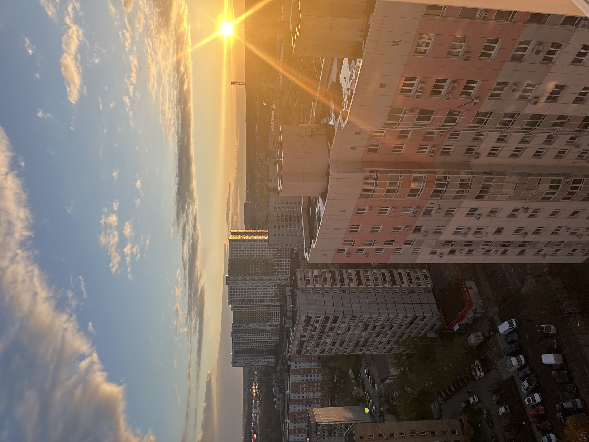 Sunset captured over Otradnoye residential district, Russia