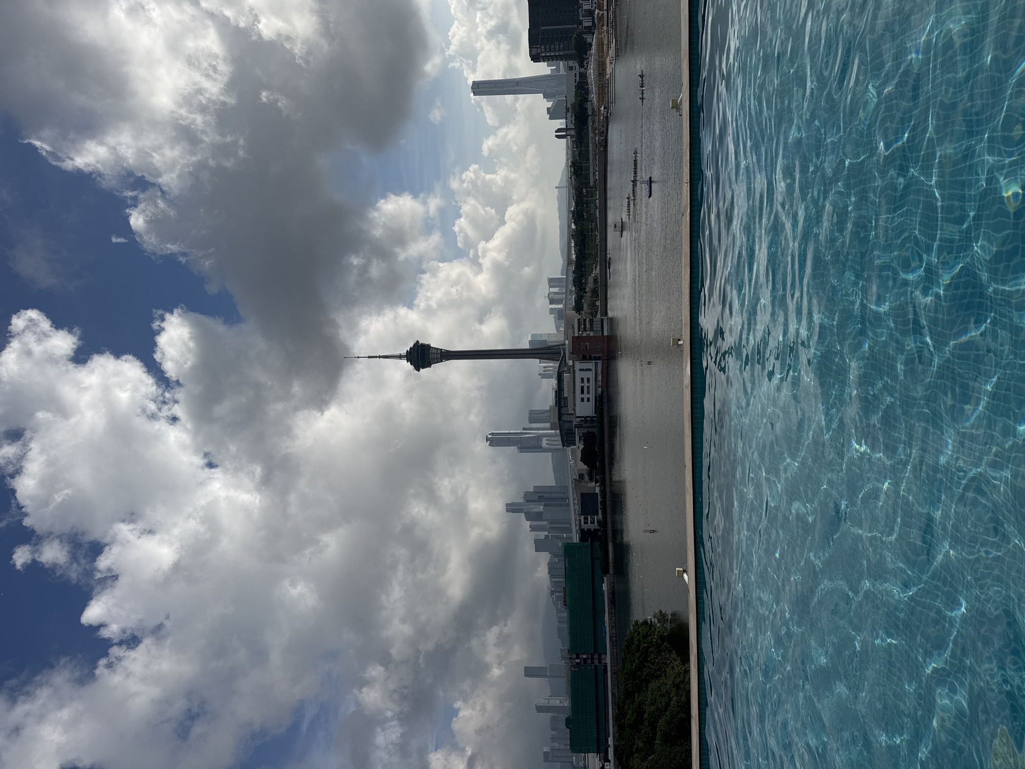 Morning leisure activities captured at Macau rooftop pool venue