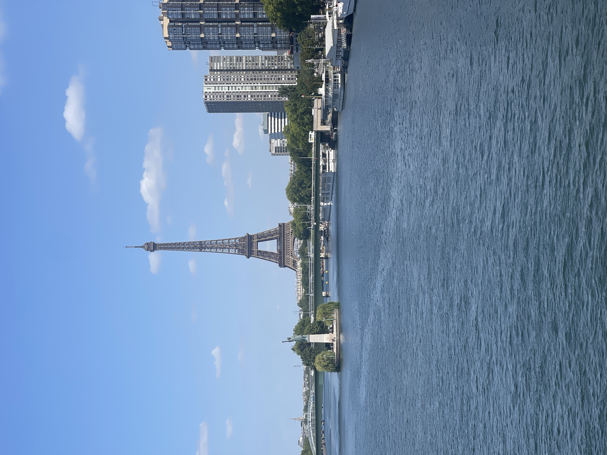 Sunny afternoon views of the Seine and Eiffel Tower, Paris