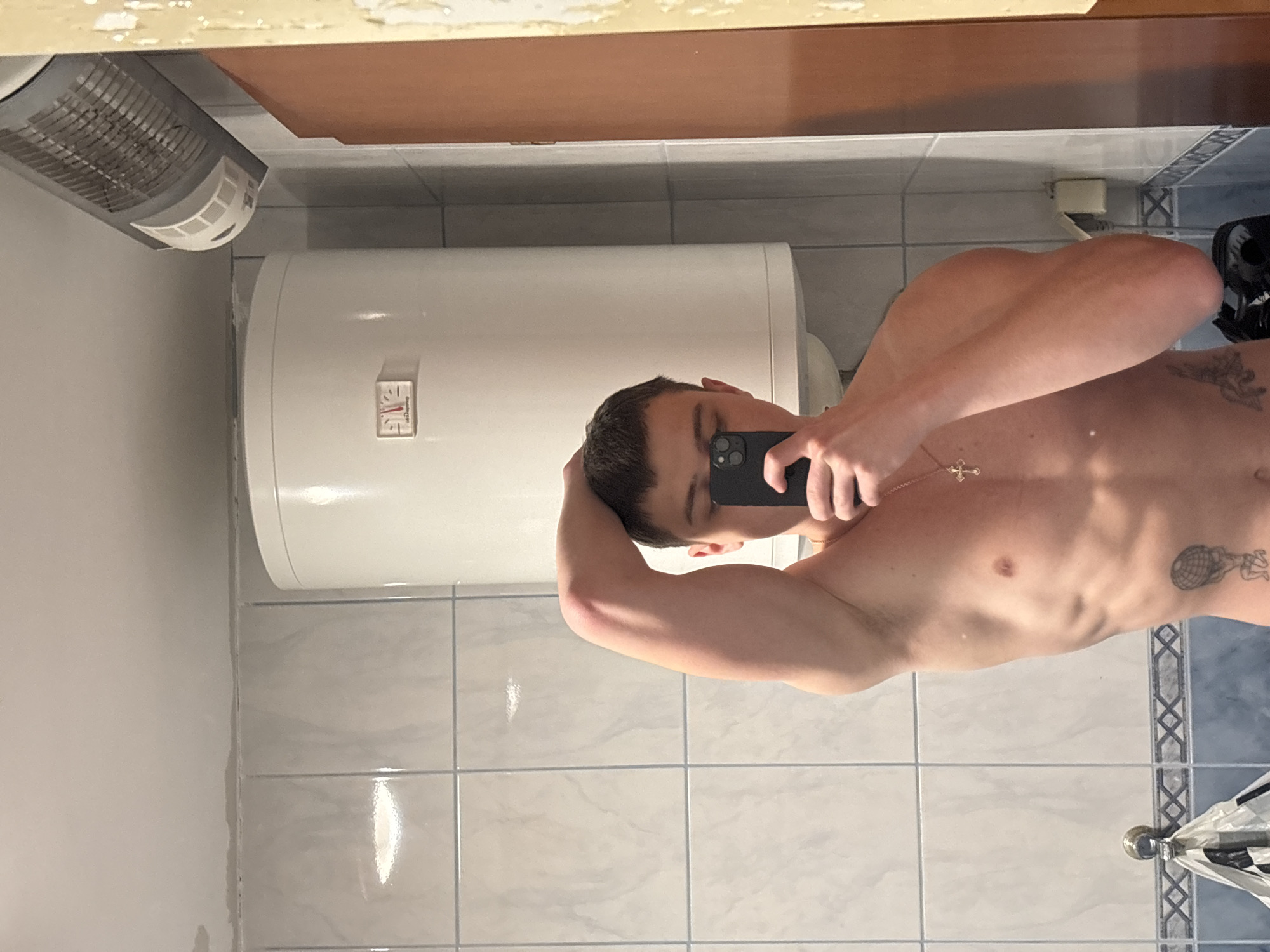 Man takes bathroom selfie in Budva, Montenegro