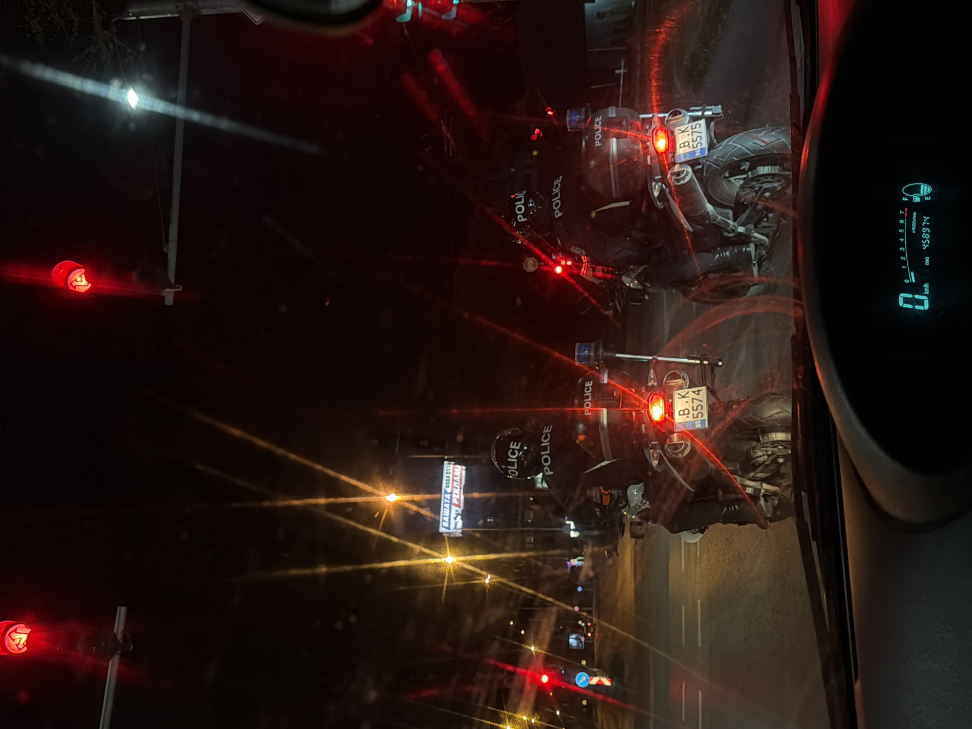 Police motorcycles line street in Varna, Bulgaria