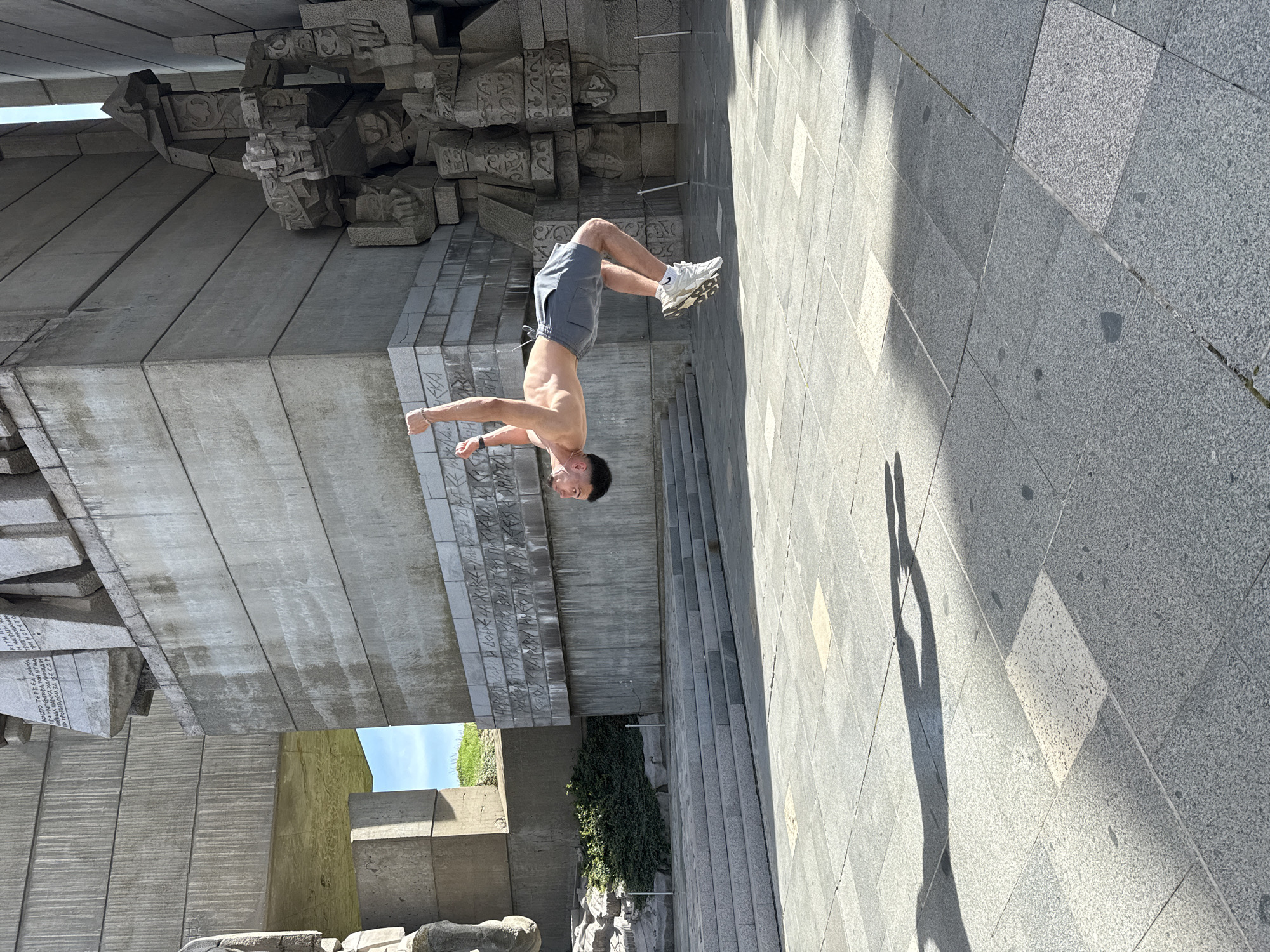 Man performs backflip at Bulgarian monument in Shumen