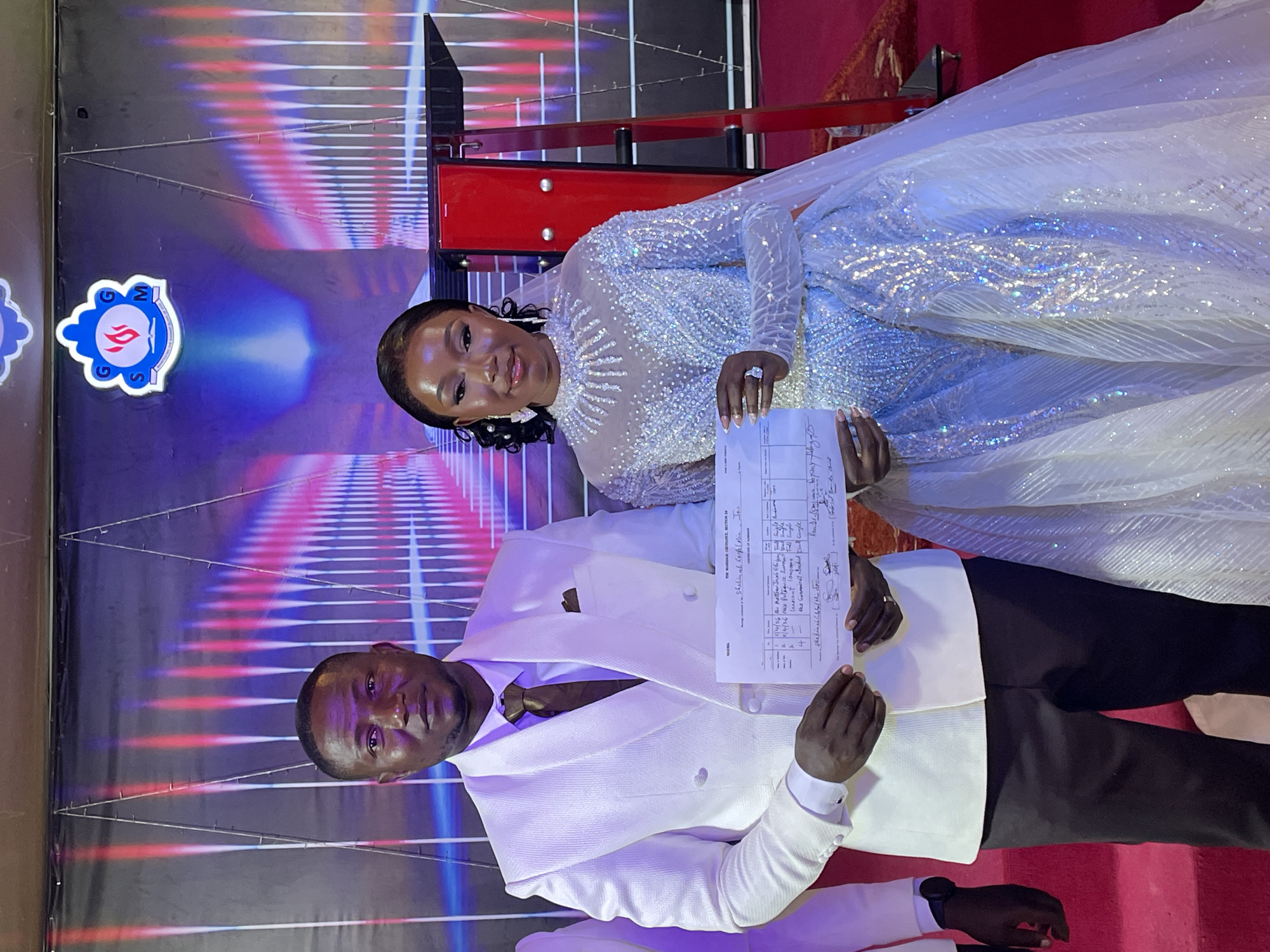 Wedding ceremony conducted with traditional religious service elements