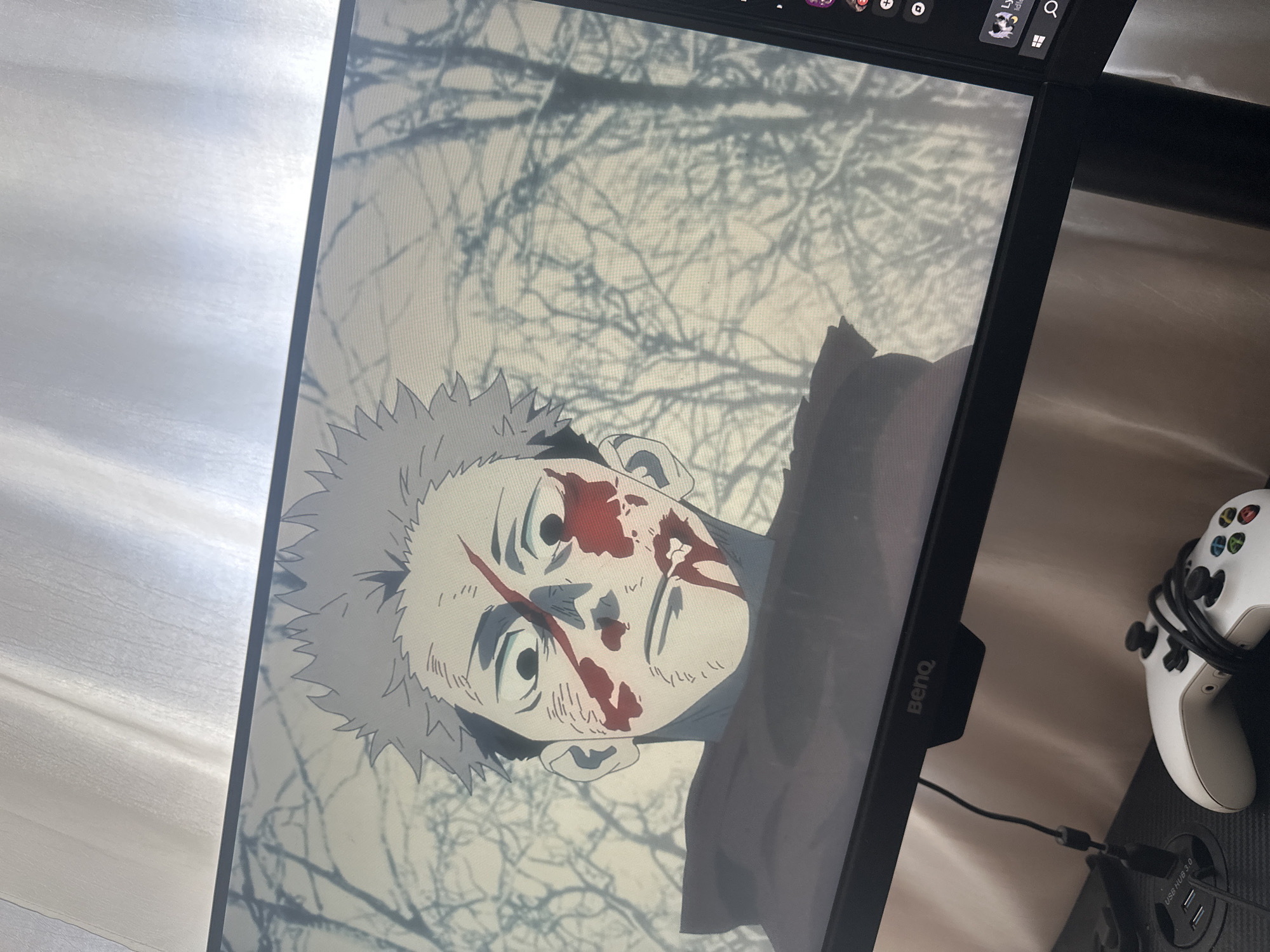 Gaming setup with anime display documented in Varna