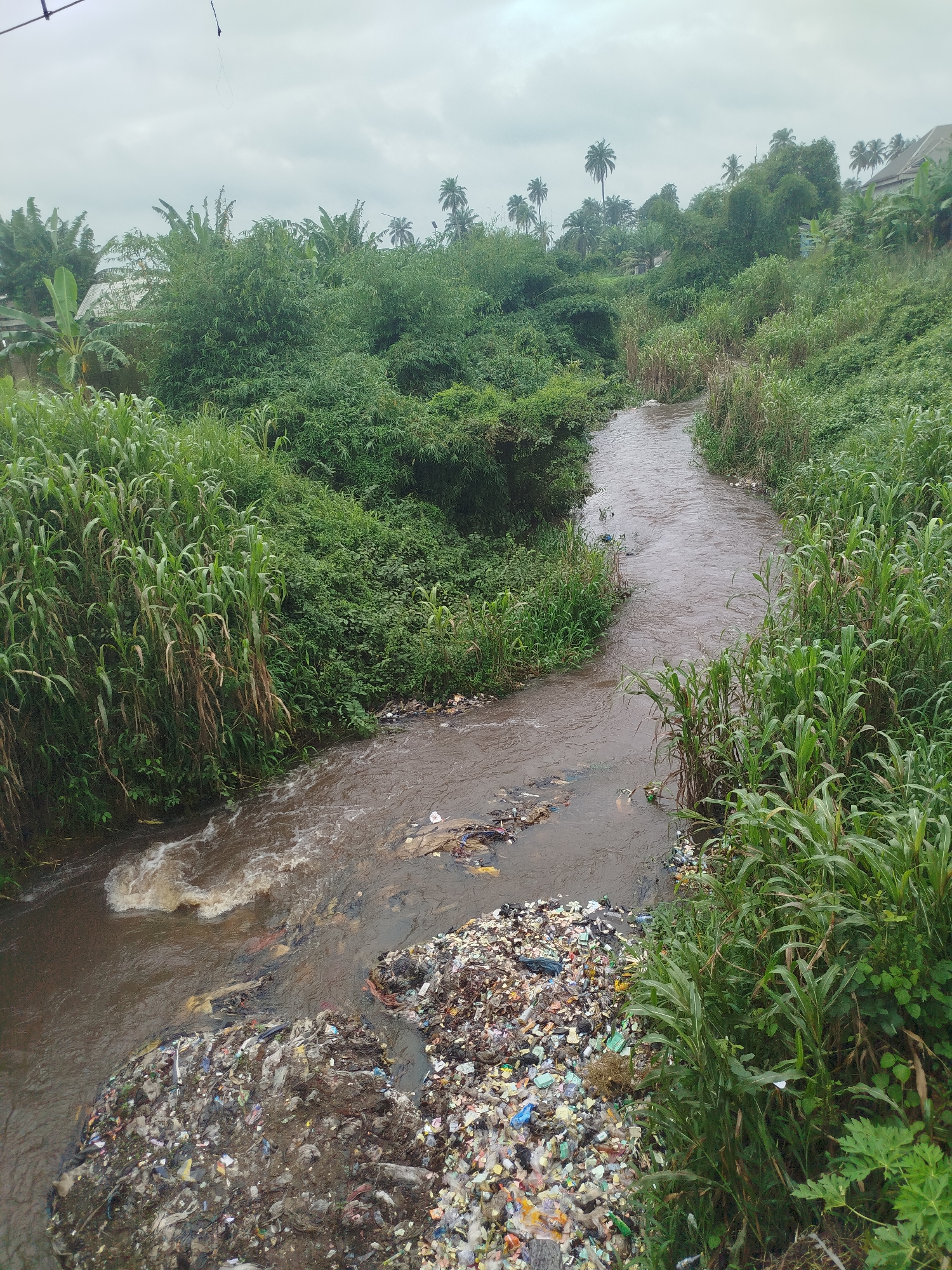 Polluted waterways and street commerce in Yenagoa, Nigeria