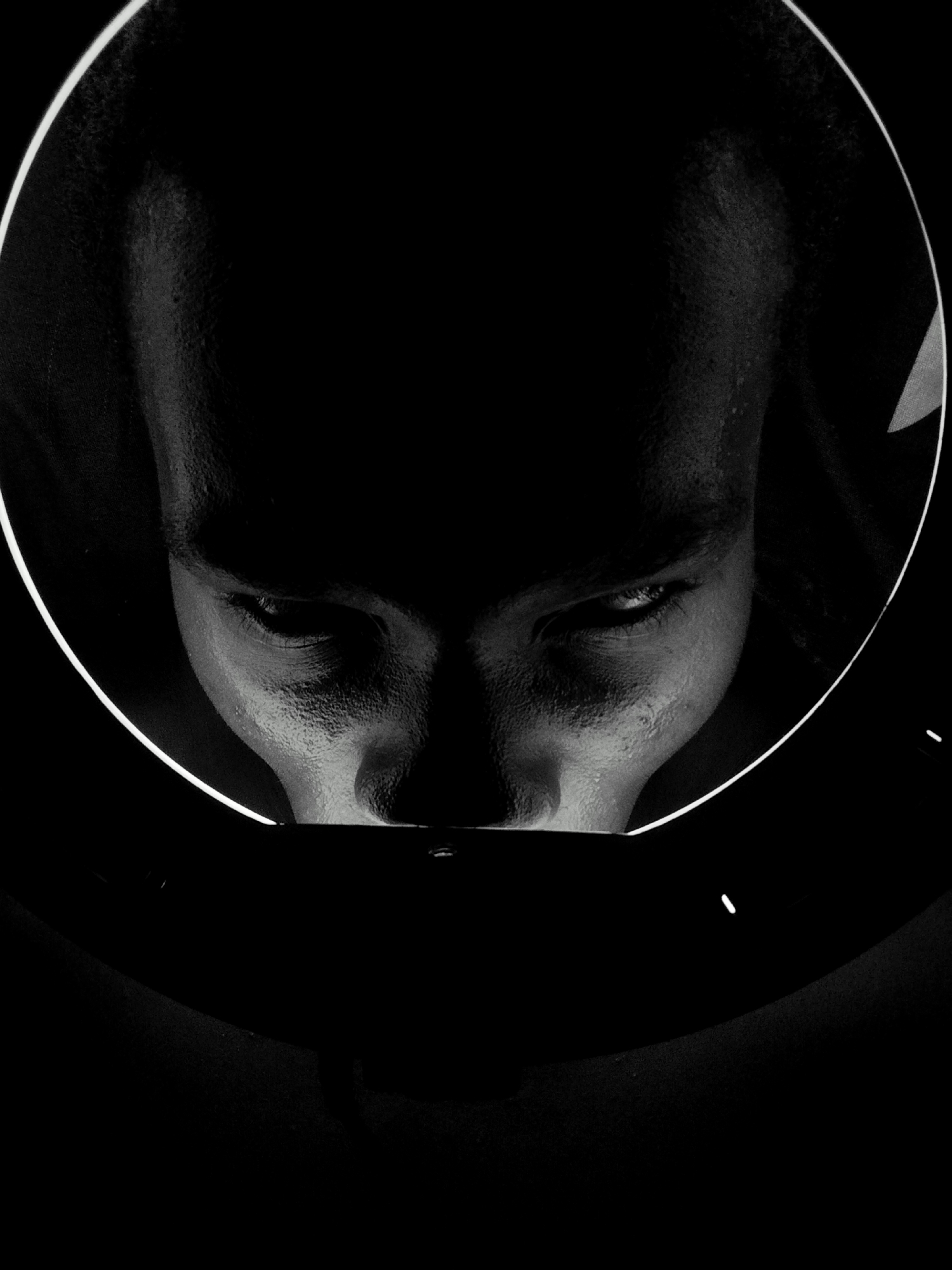 Ring light portrait session captured in black and white