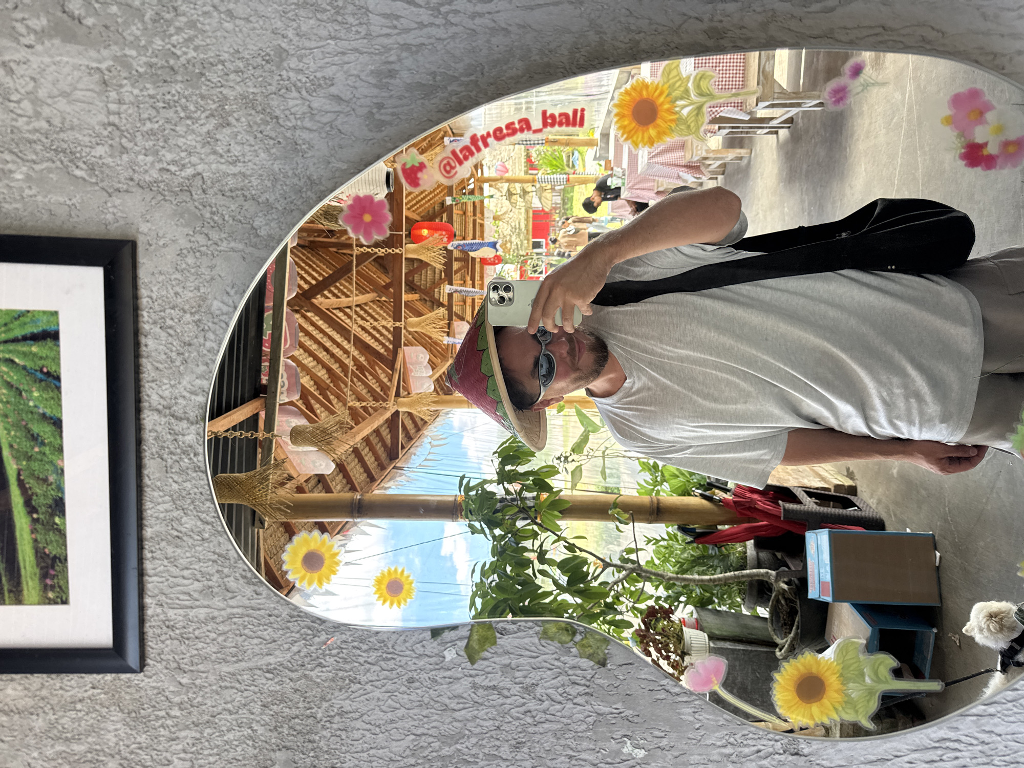 Morning selfie and leashed dog spotted in Kintamani, Indonesia