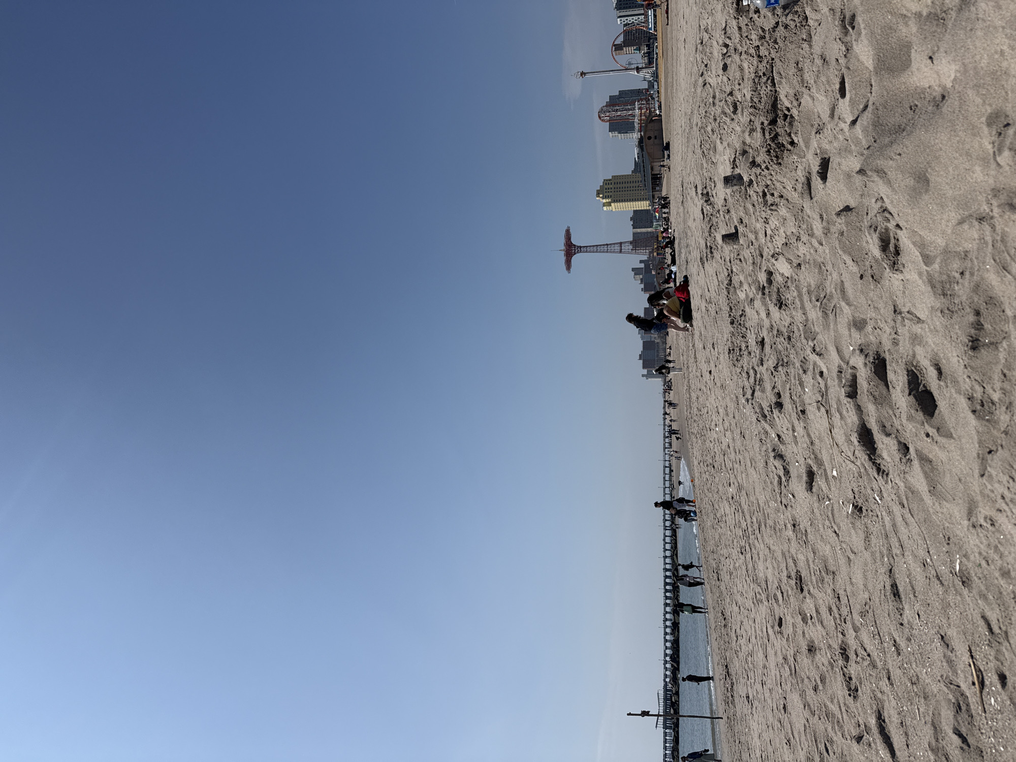 Spring evening activity observed at Coney Island Beach and boardwalk