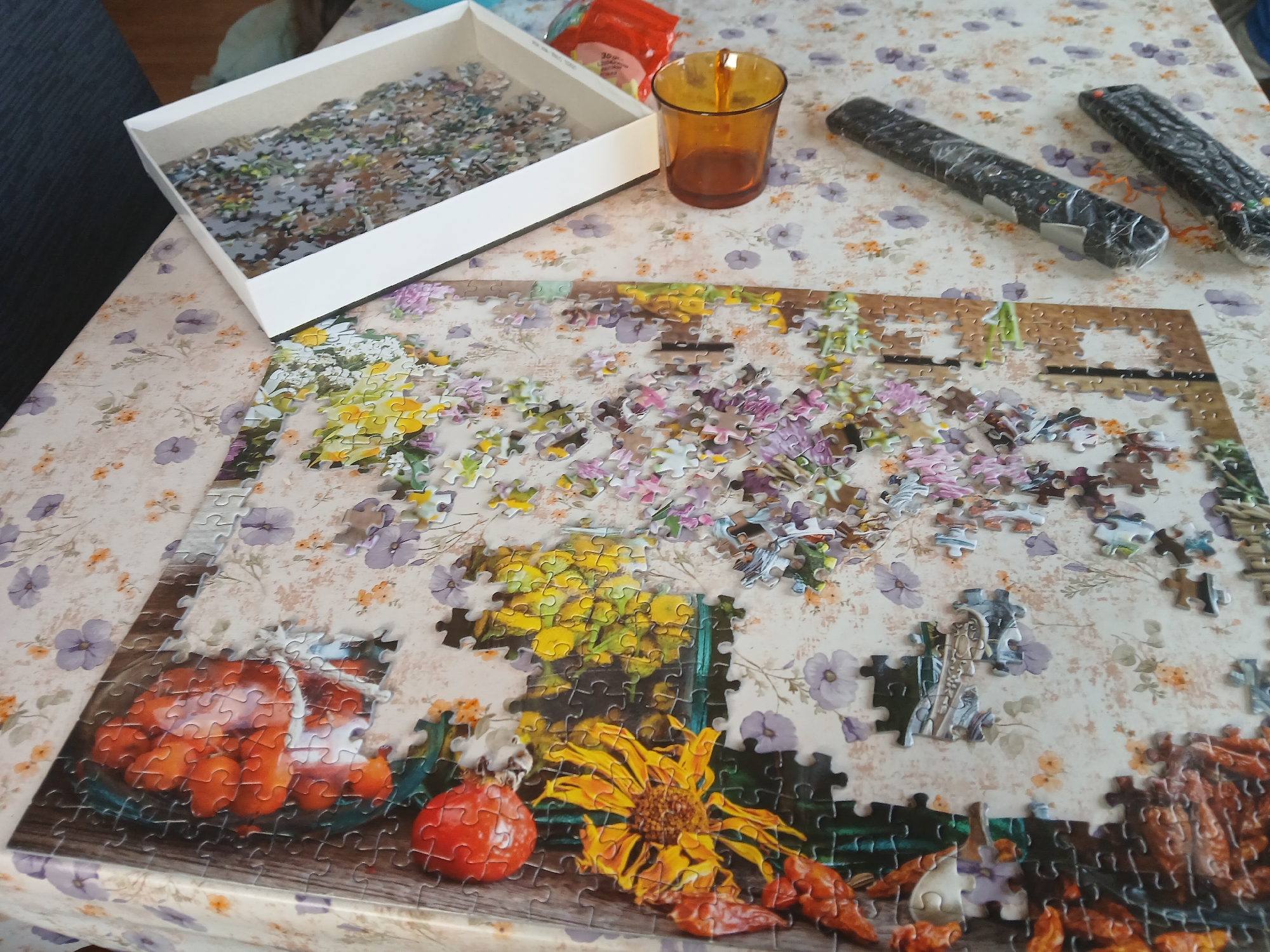 Unfinished jigsaw puzzle spotted on table in Bulgarian village