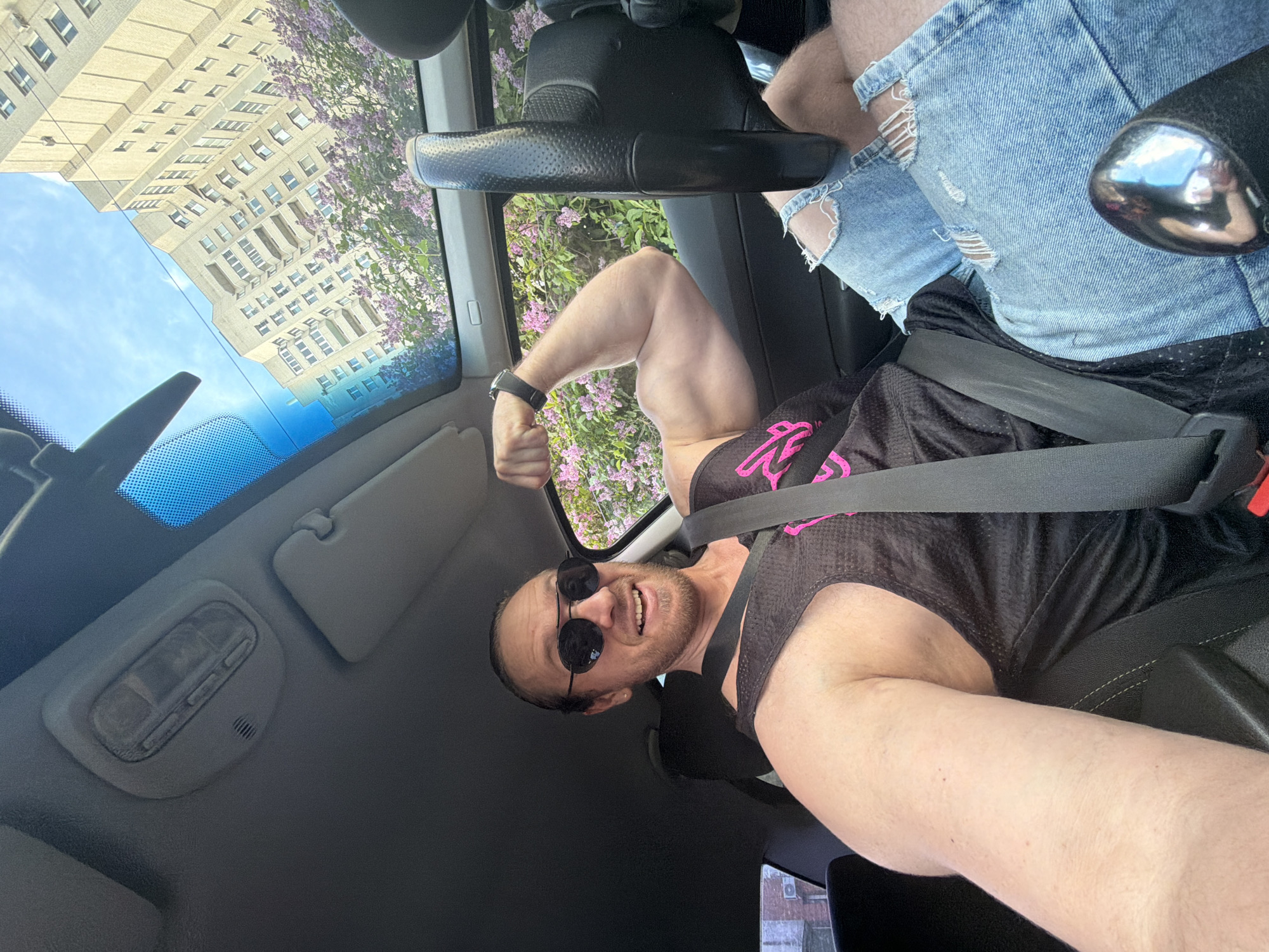 Man photographed smiling in driver's seat, Saint Petersburg