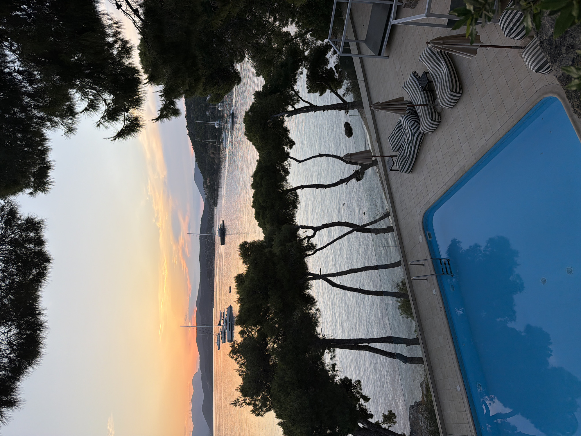 Sunset evening scenes captured around Poros, Greece waterfront