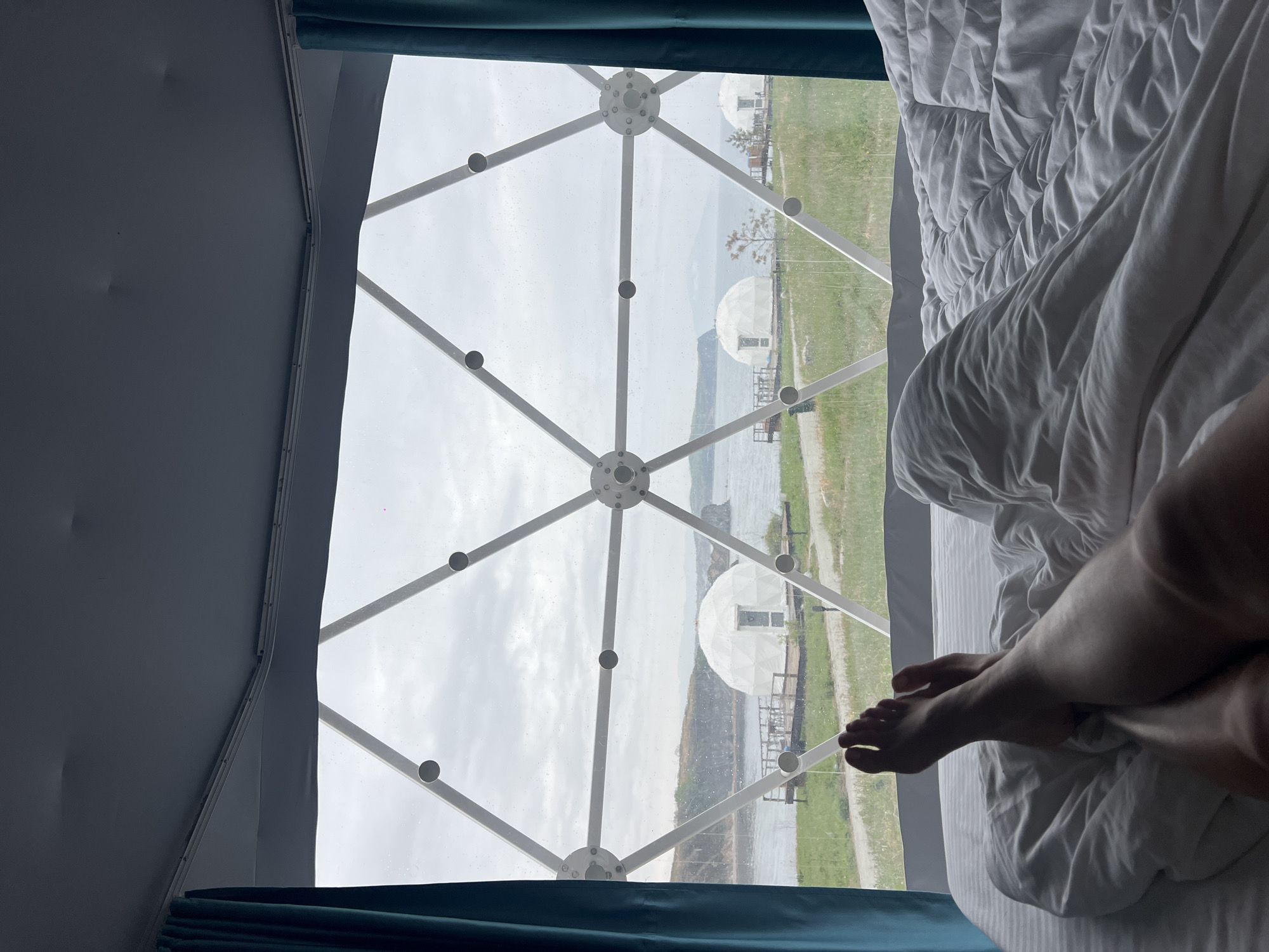 Morning rest captured in geodesic dome accommodation Zarubino Russia