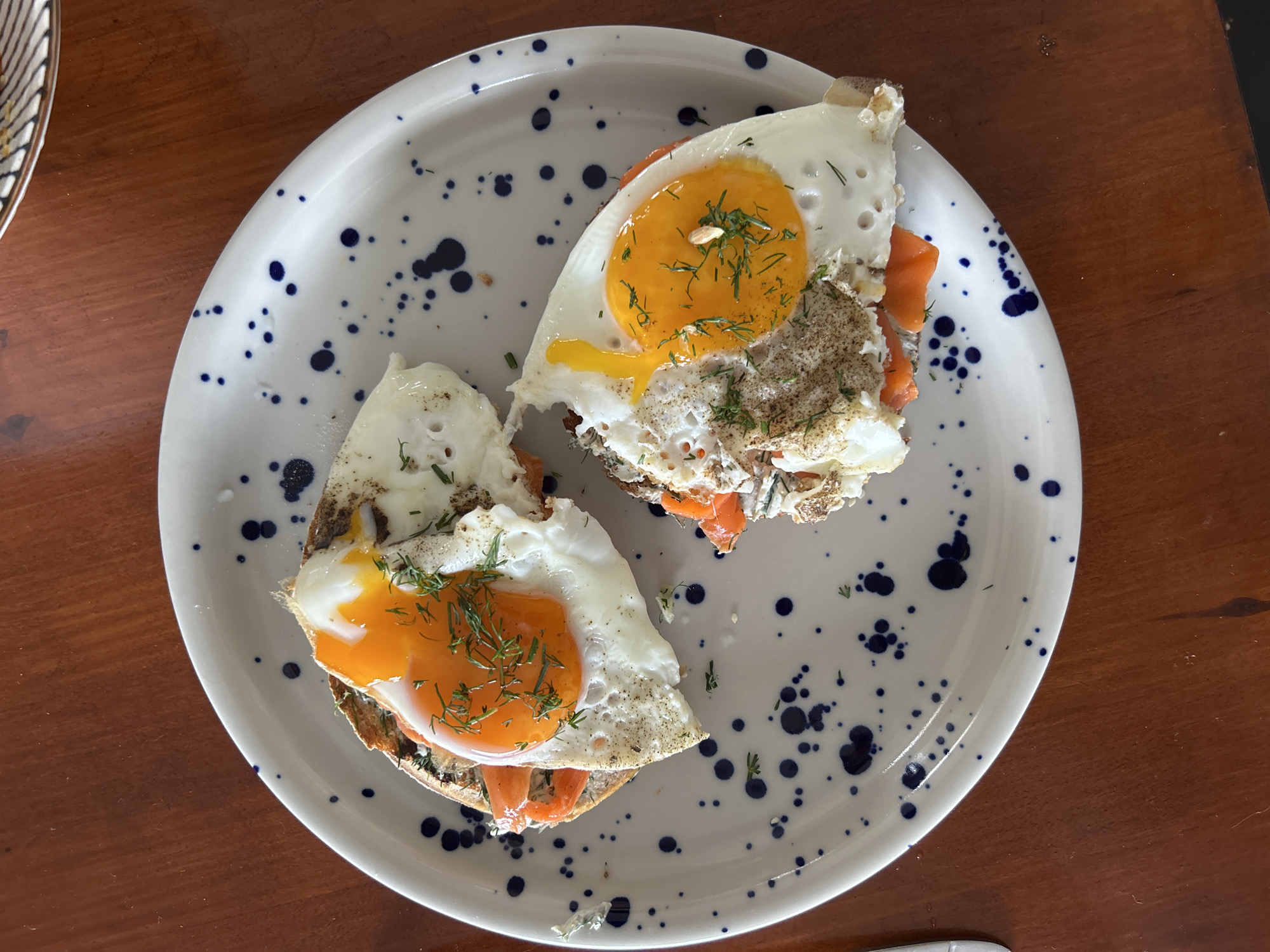 Breakfast sandwiches with salmon and eggs documented in Thailand