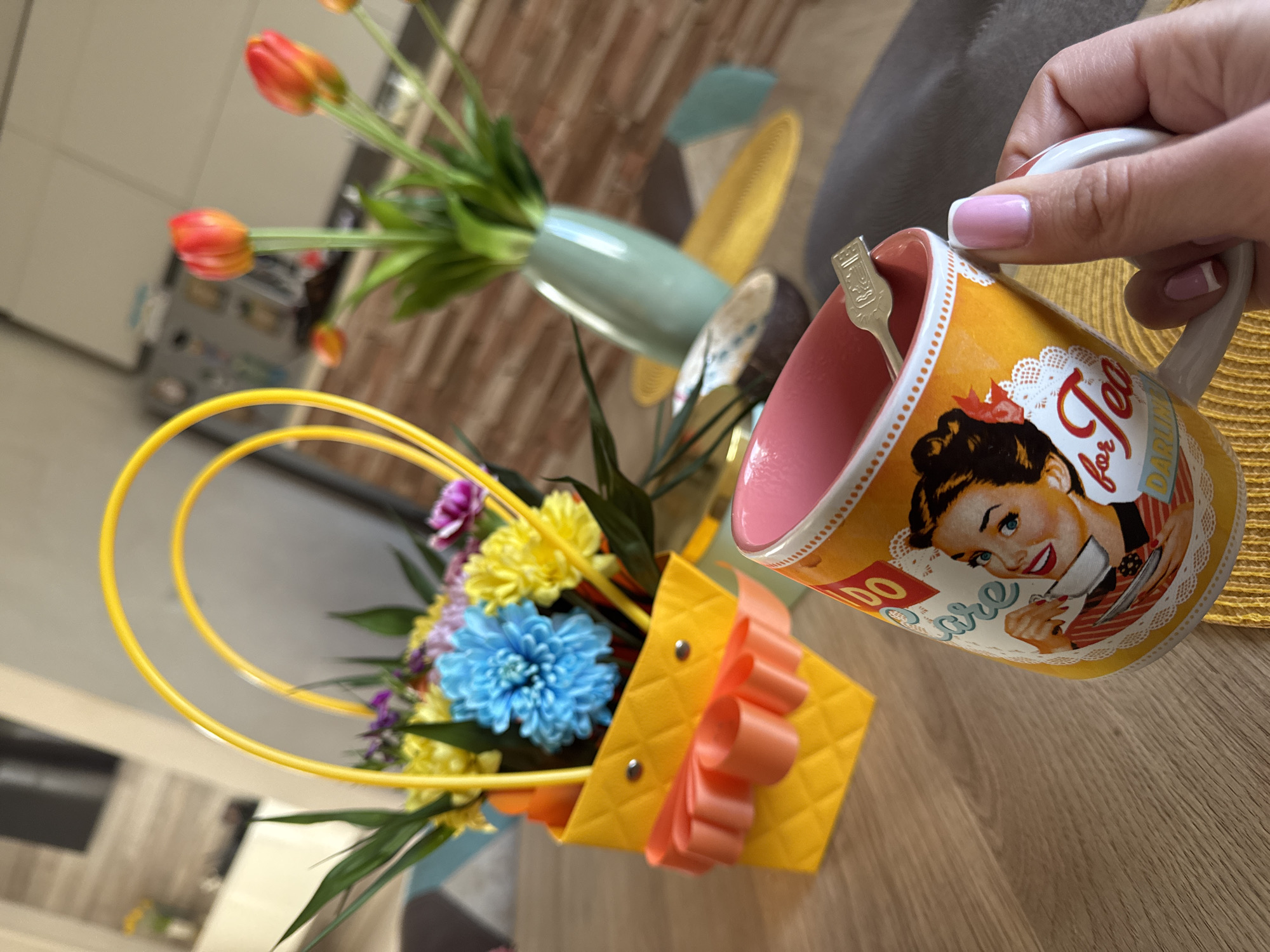 Spring flowers and tea time captured in Plovdiv home