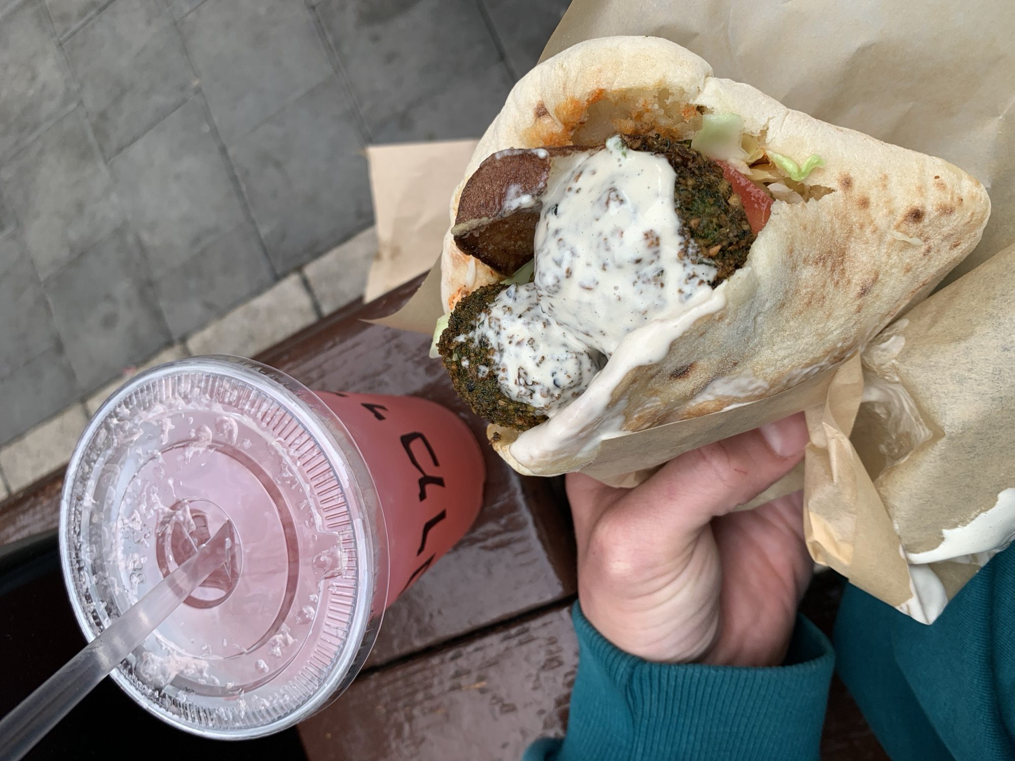 Falafel lunch captured on Tel Aviv street