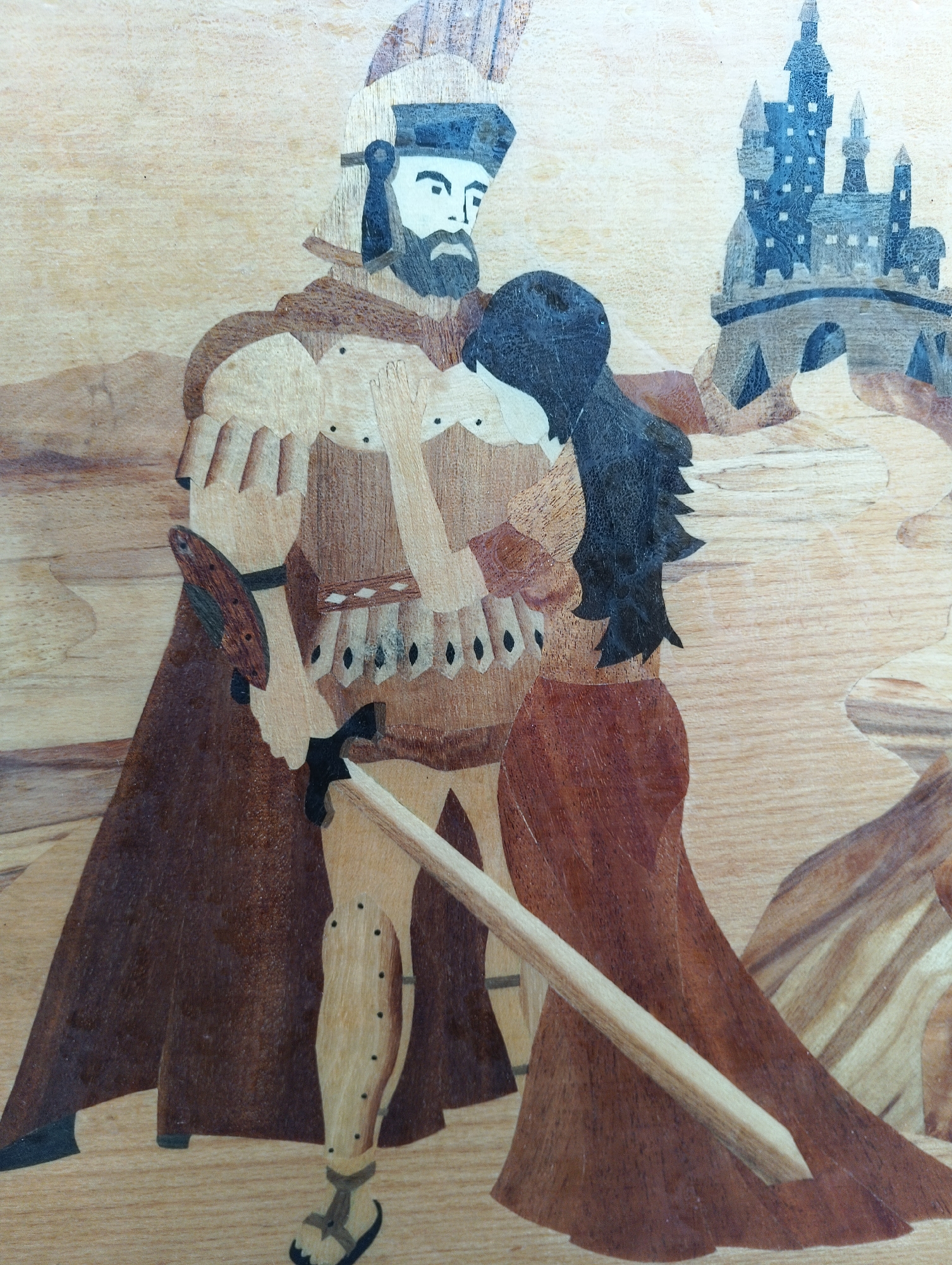 Medieval knight marquetry and chef kitten art documented in Bulgaria