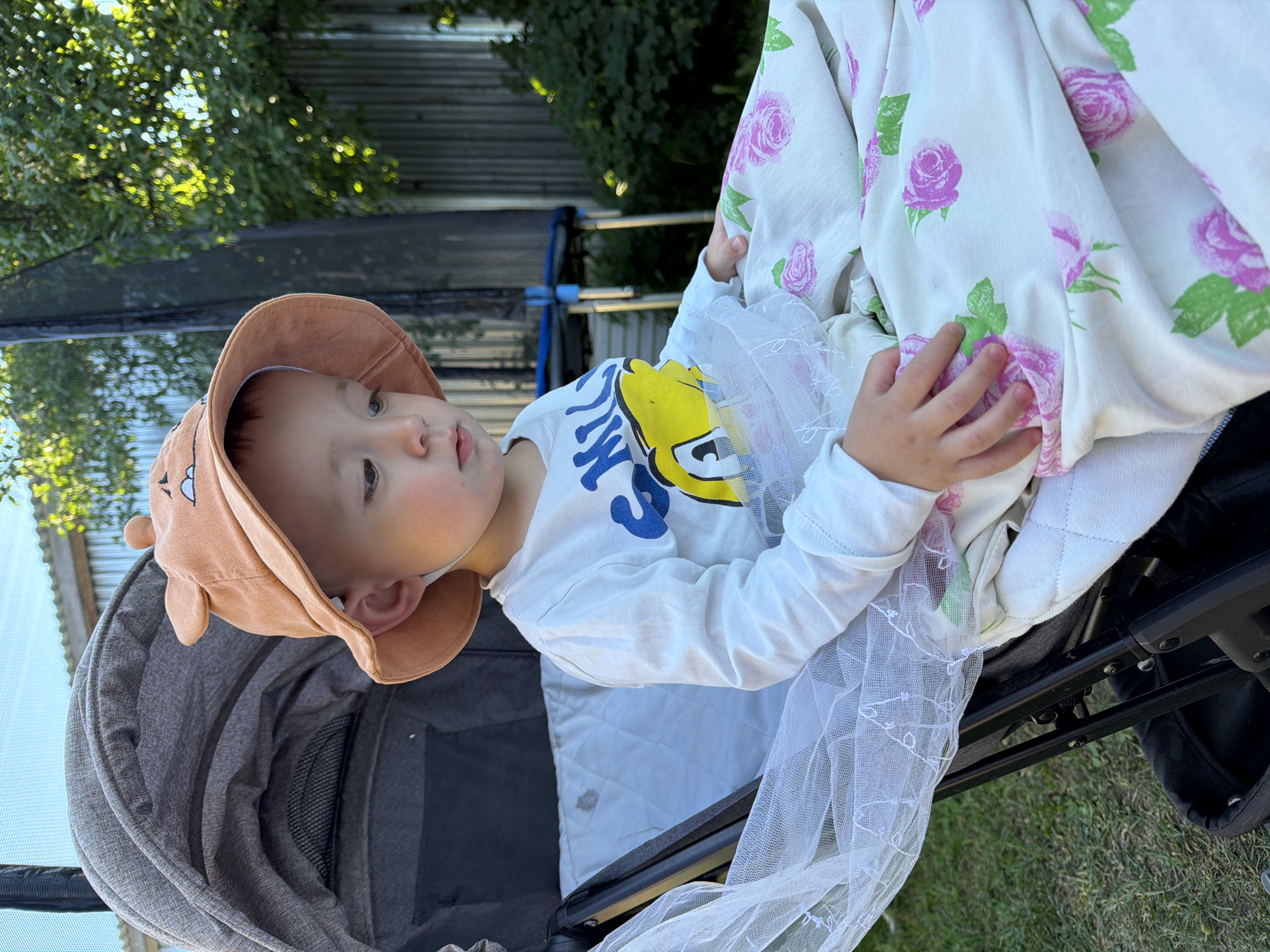 Family enjoys afternoon backyard activities in Russian village