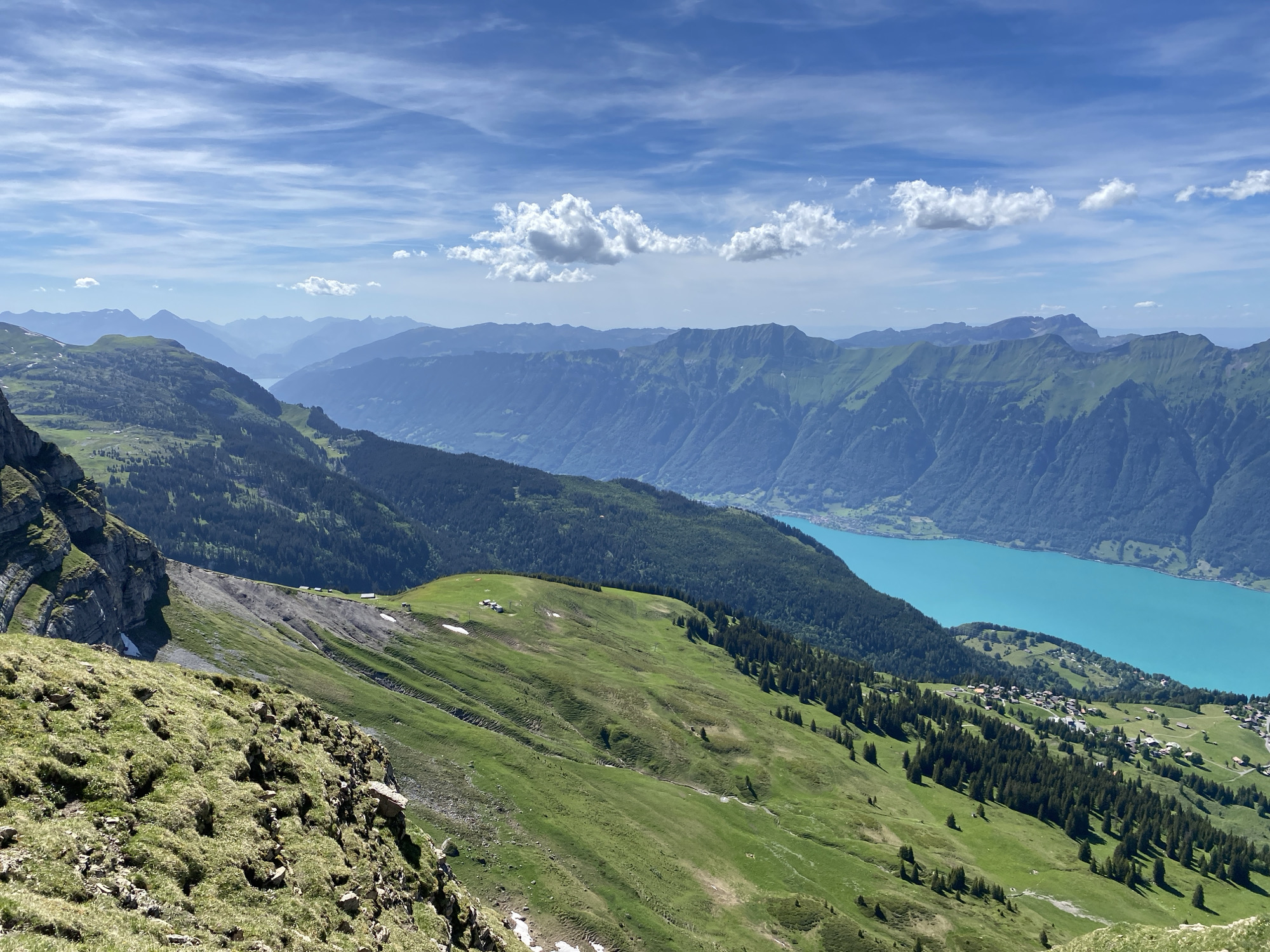 Mountain hiking around Axalp with Alpine lake views