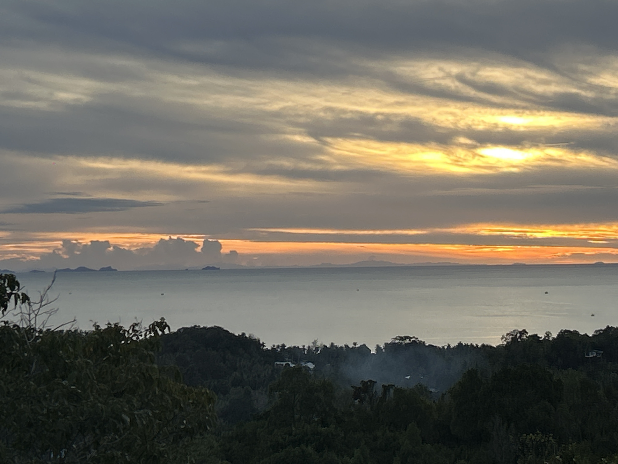 Sunset observed over sea from Baan Hin Kong, Thailand