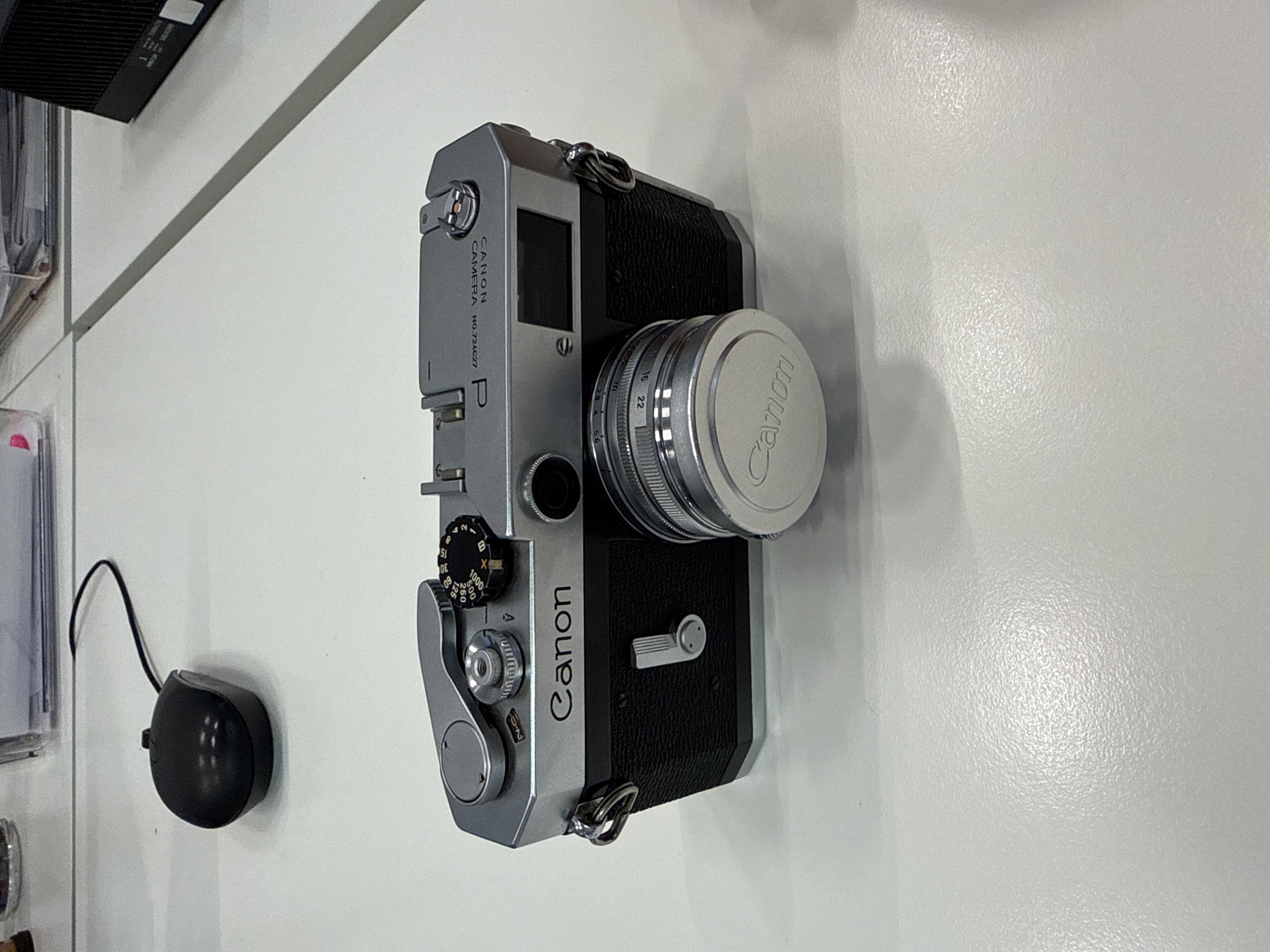 Vintage Canon camera photographed on desk in Milan