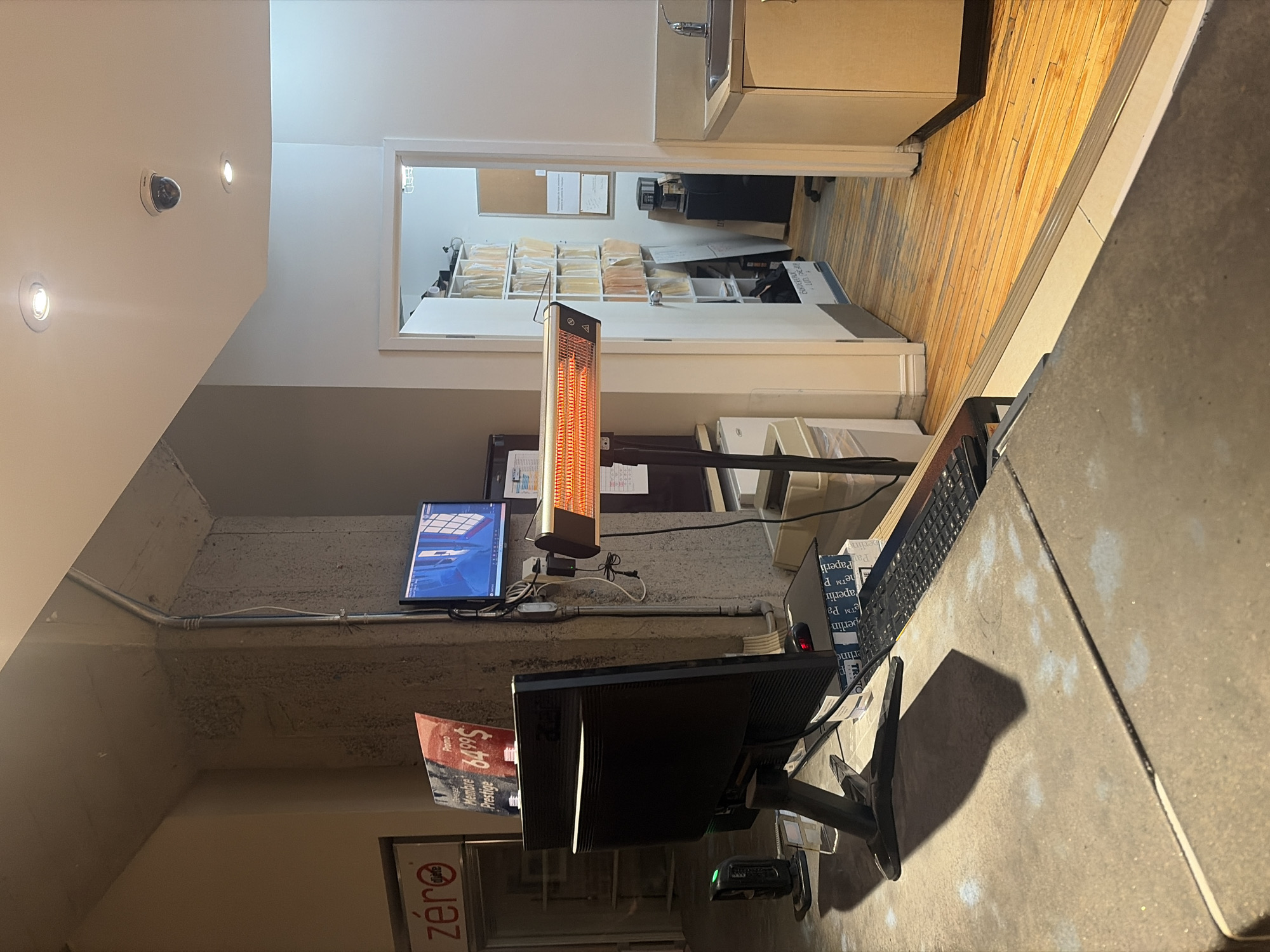 Montreal office reception area documented early morning hours