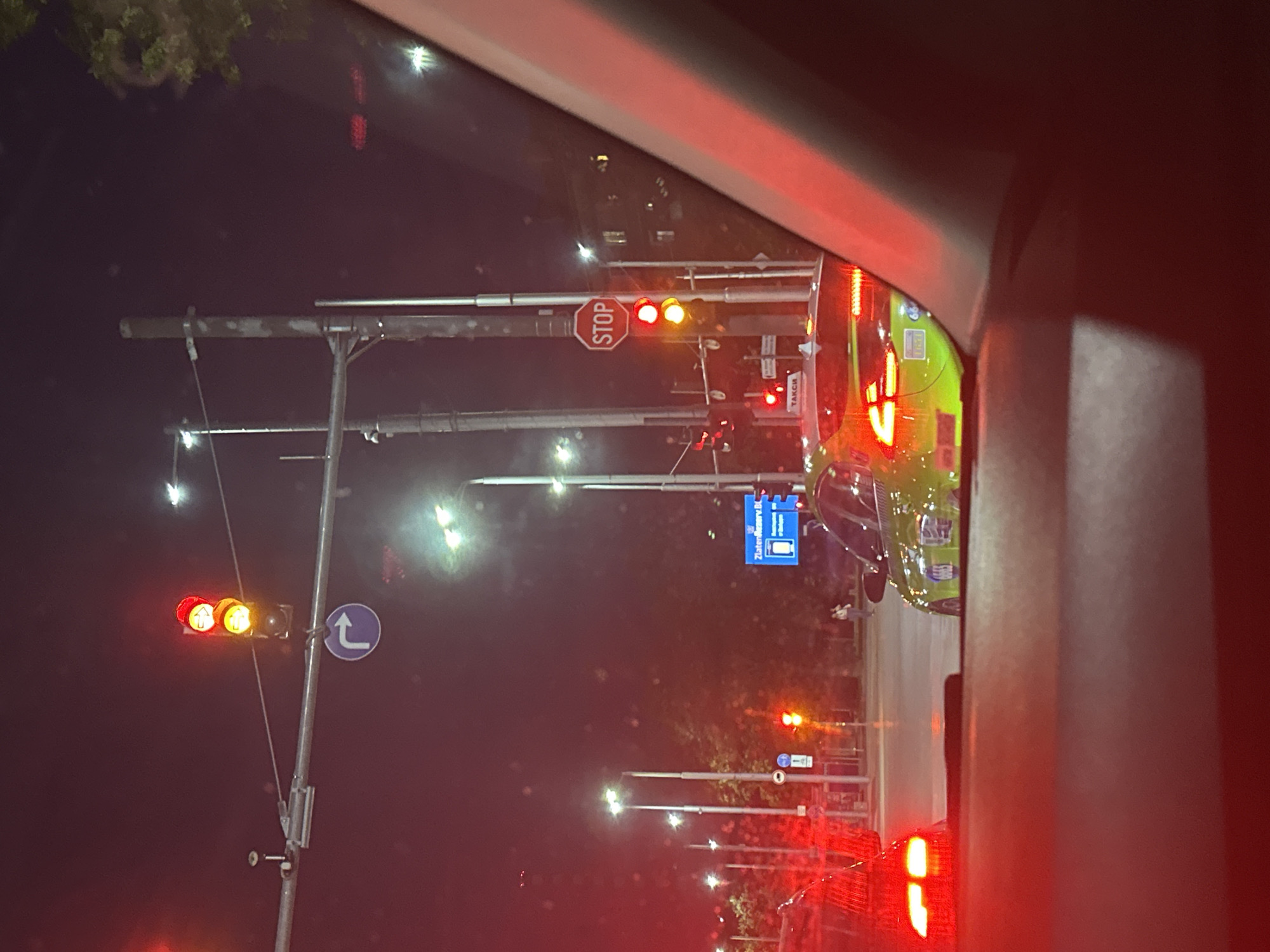 Driving through Plovdiv at night, caught at the lights
