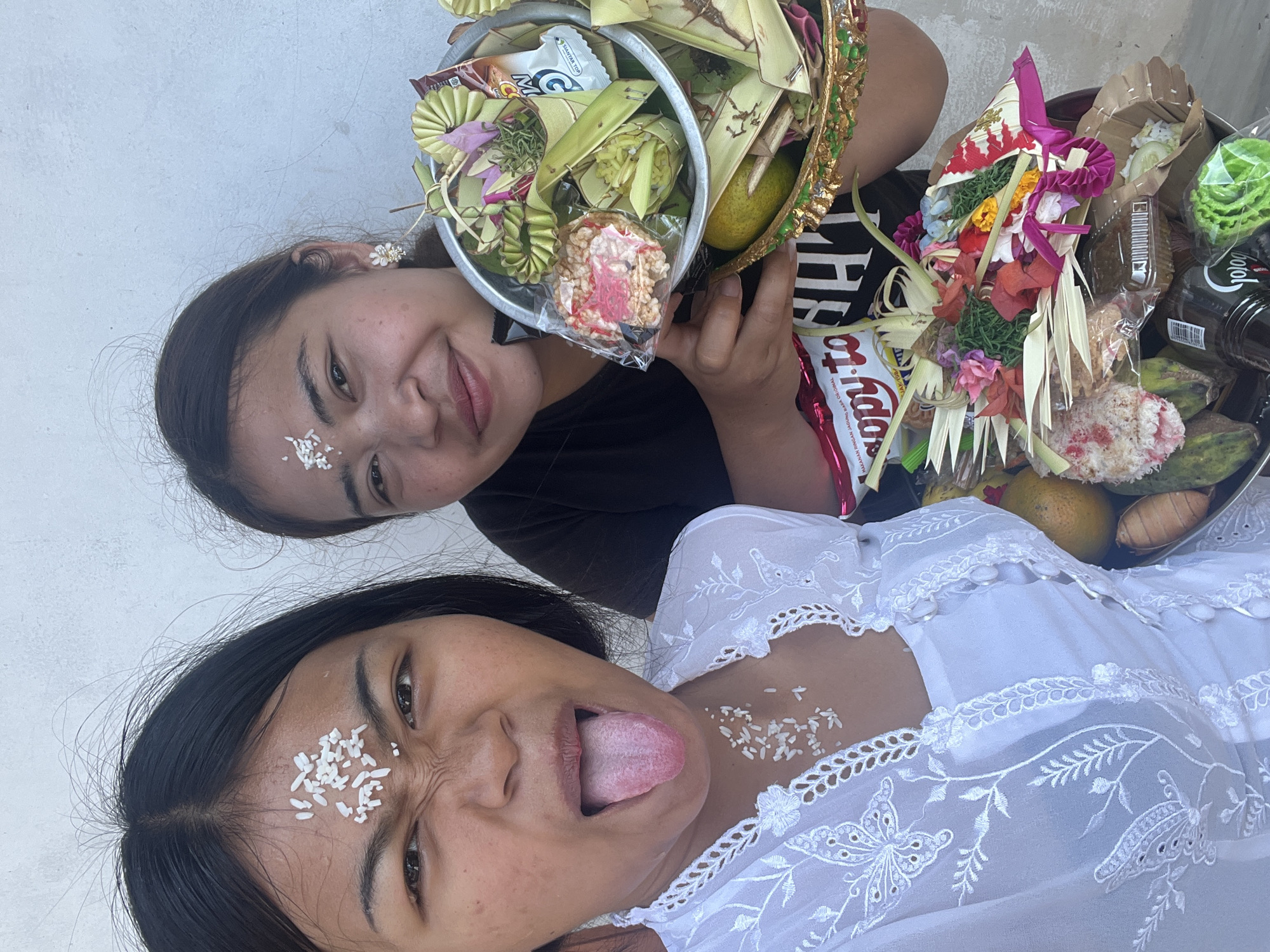Traditional religious ceremony with offerings in Mendoyo, Bali