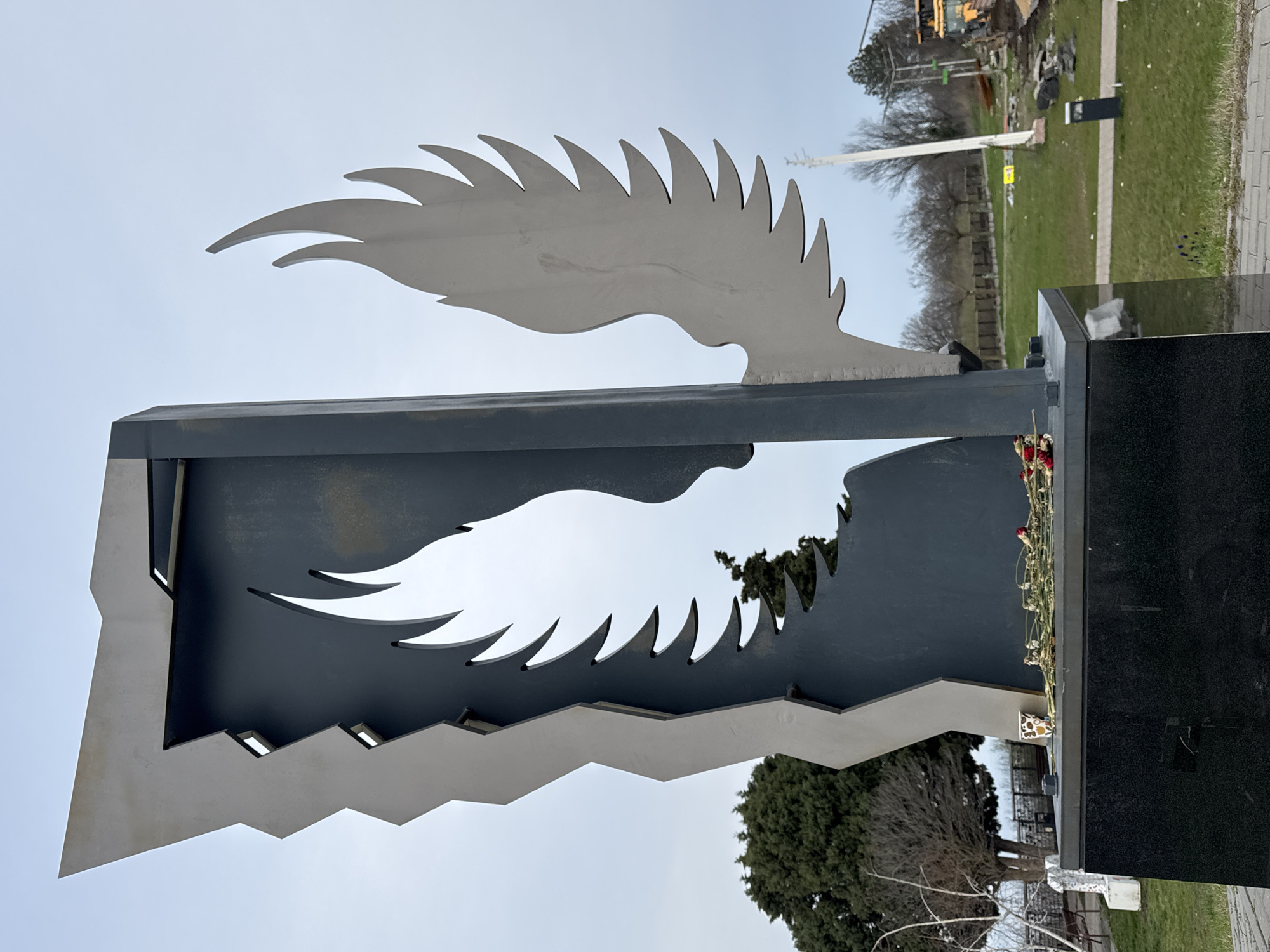 Memorial with metal wings photographed in Varna
