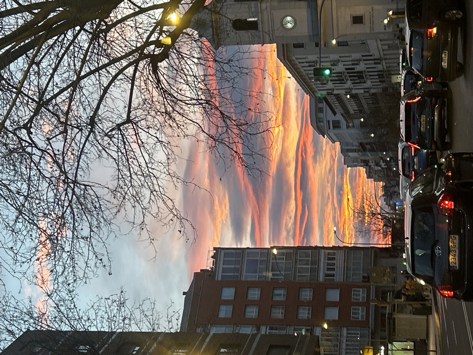 Madrid sunset documented through city streets during winter evening