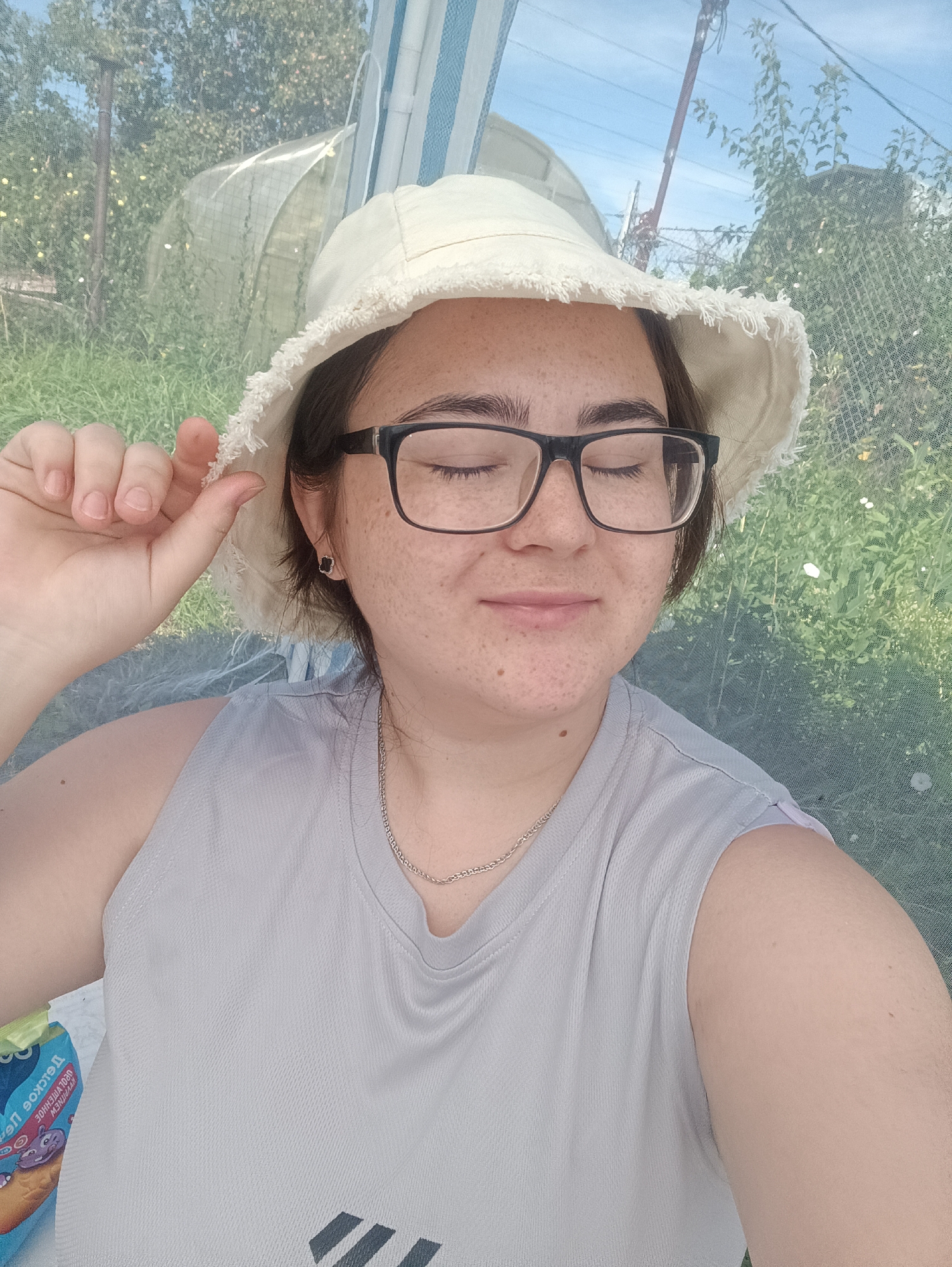 Relaxed outdoor selfies and downtime on a summer morning