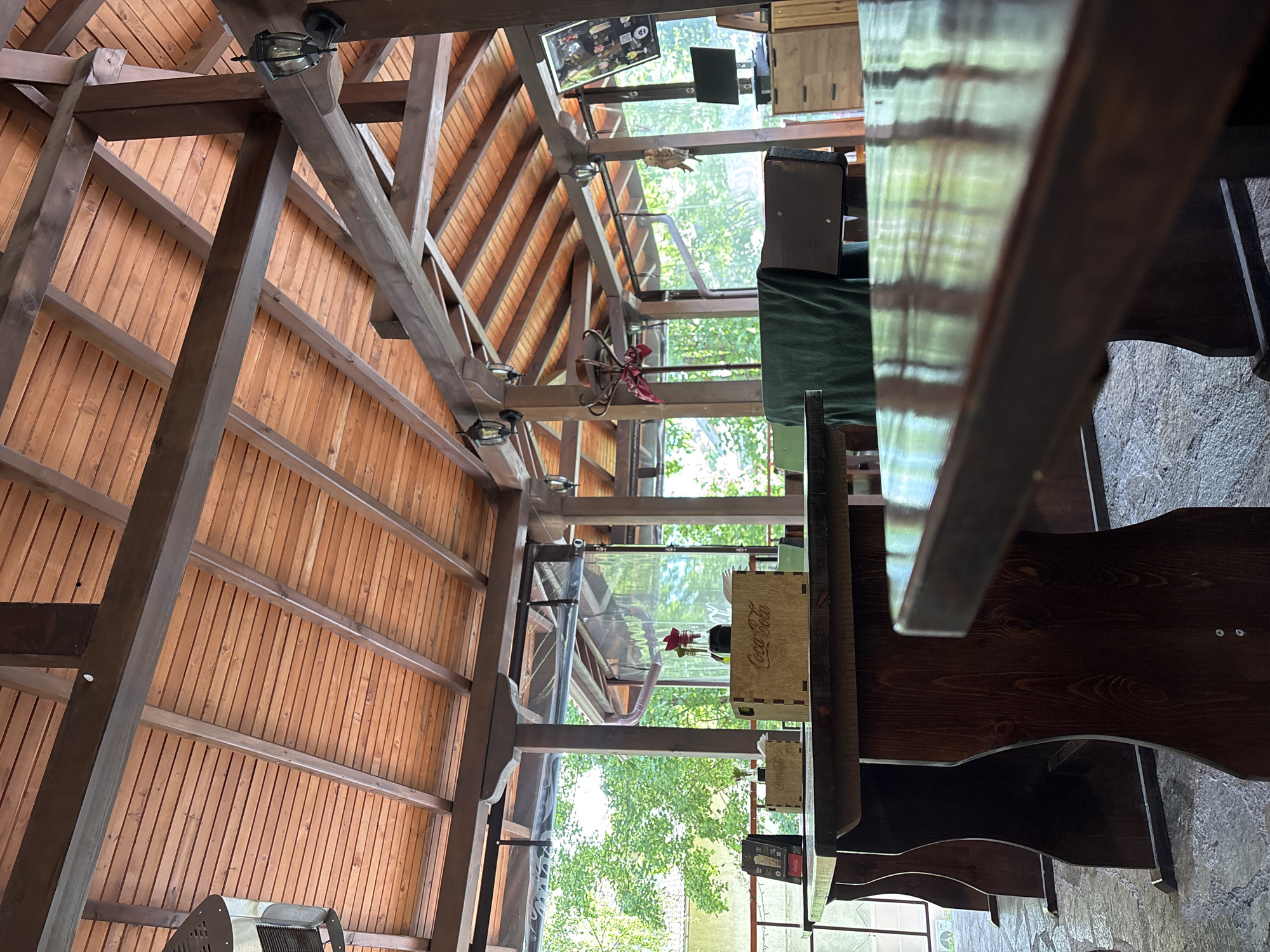 Rustic wooden restaurant interior documented in Smolyan, Bulgaria