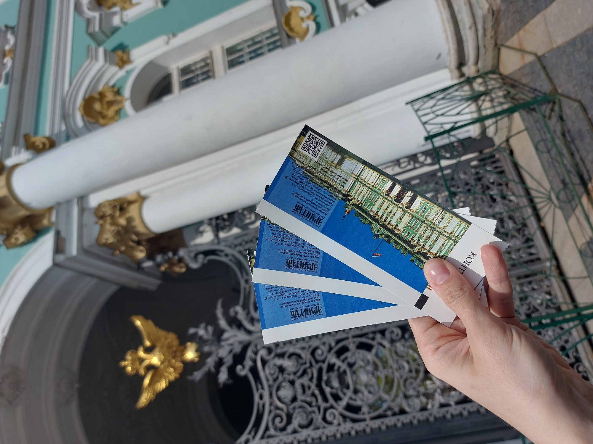 Tourist visits Hermitage Museum in Saint Petersburg