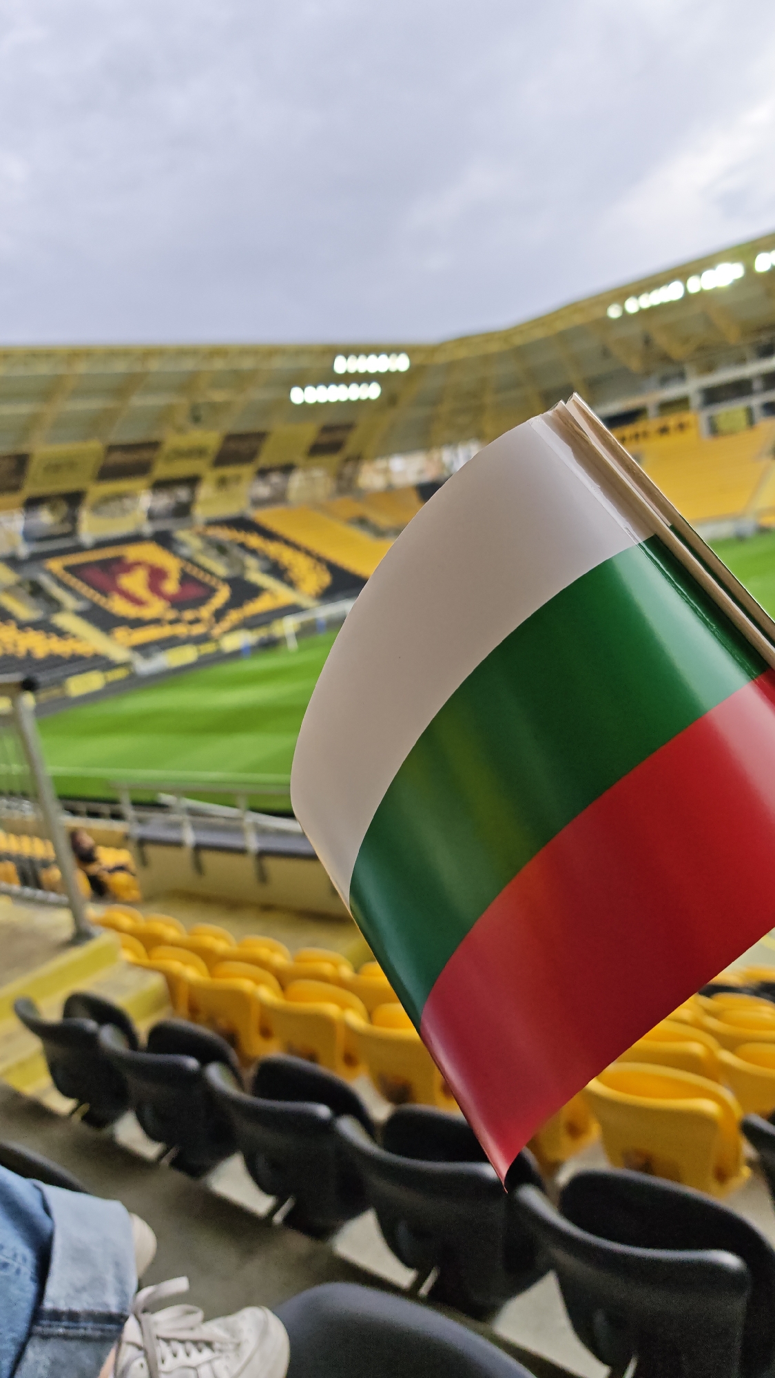 Fan displays Bulgarian flag in Plovdiv stadium